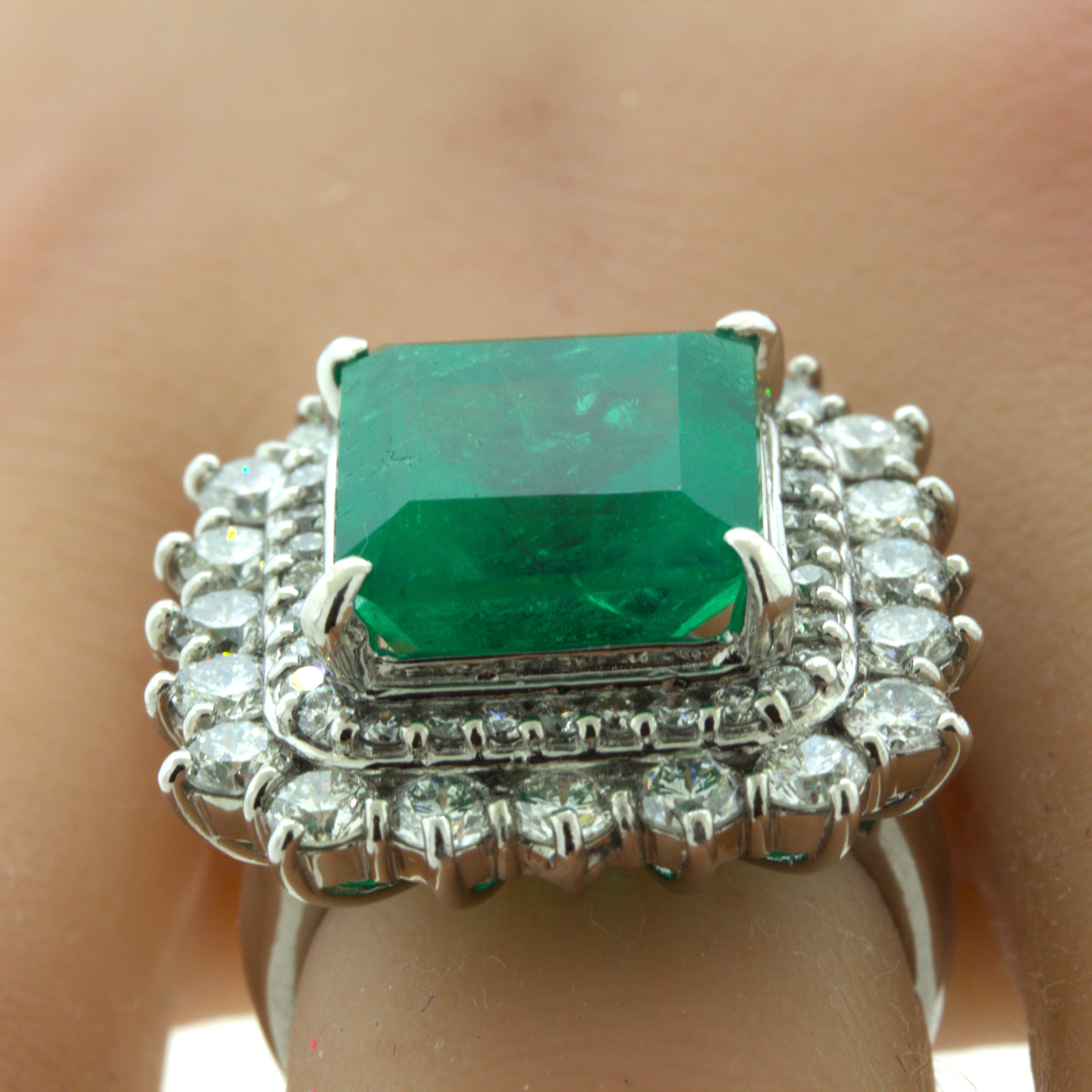 9.80 Carat Colombian Emerald Diamond Platinum Cocktail Ring, GRS Certified