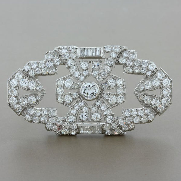 Art Deco Diamond Brooch in Platinum and Gold
