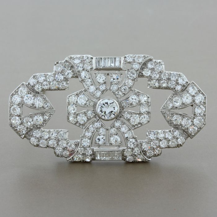 Art Deco Diamond Brooch in Platinum and Gold