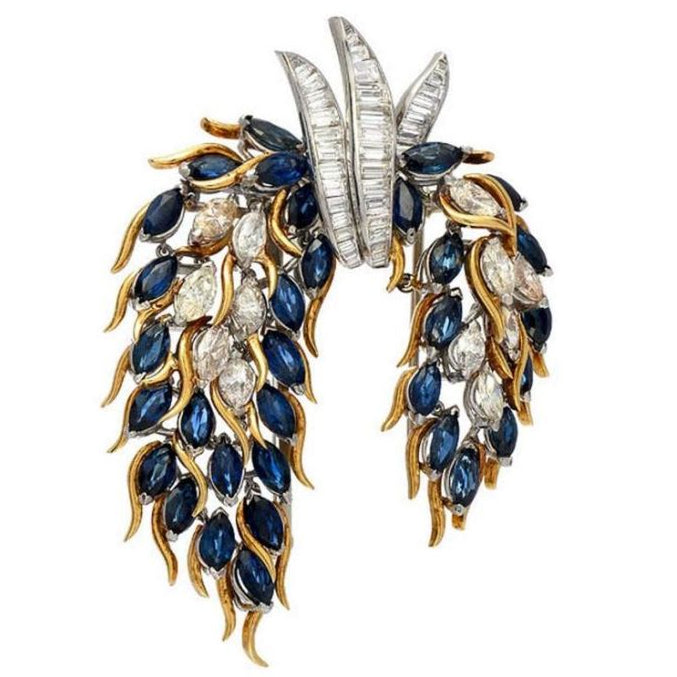 Blue Sapphire Diamond Flex Brooch in Platinum and Gold