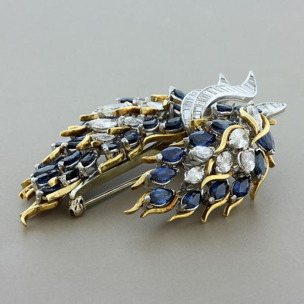 Blue Sapphire Diamond Flex Brooch in Platinum and Gold