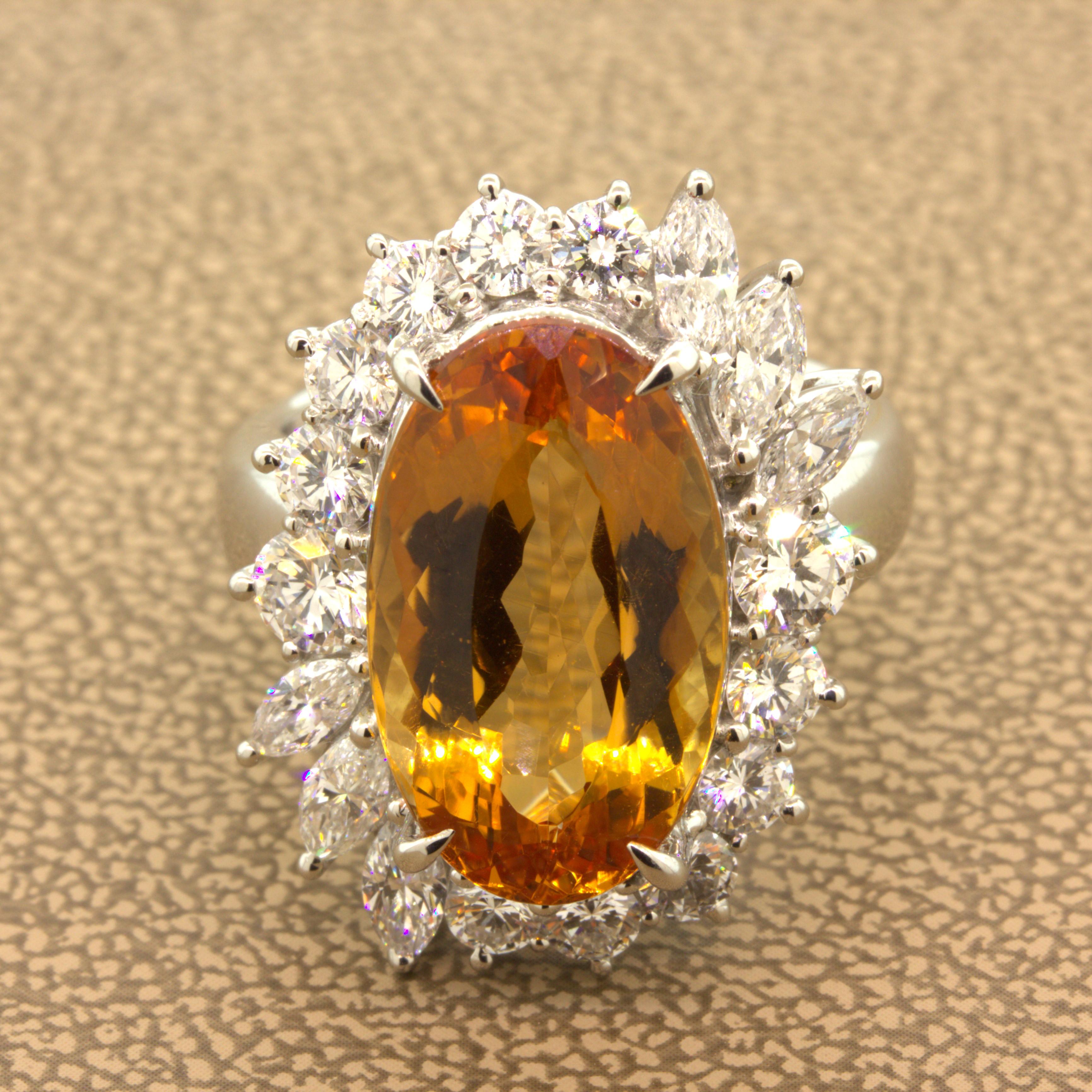 Superb 9.60 Carat Imperial Topaz Diamond Platinum Ring