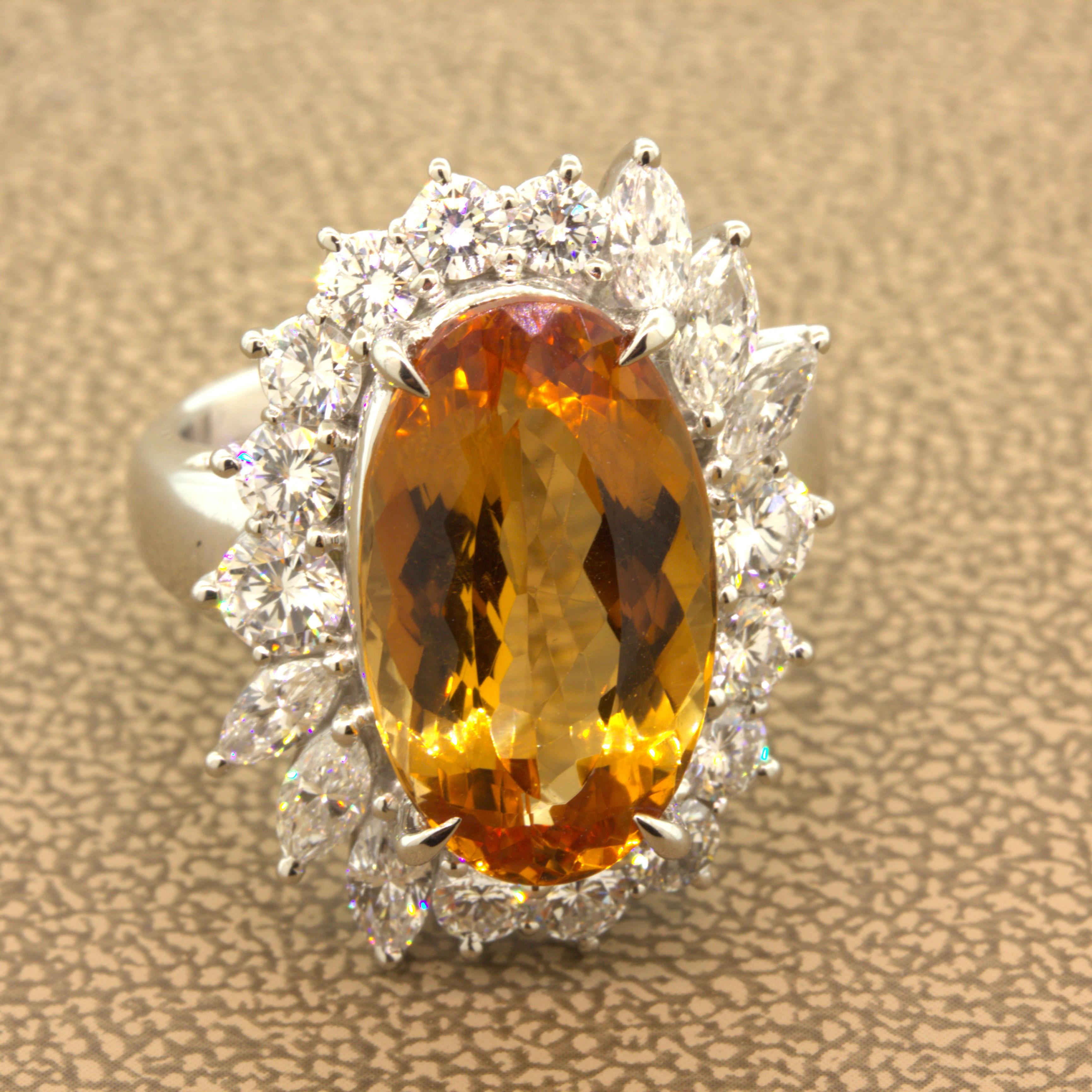 Superb 9.60 Carat Imperial Topaz Diamond Platinum Ring