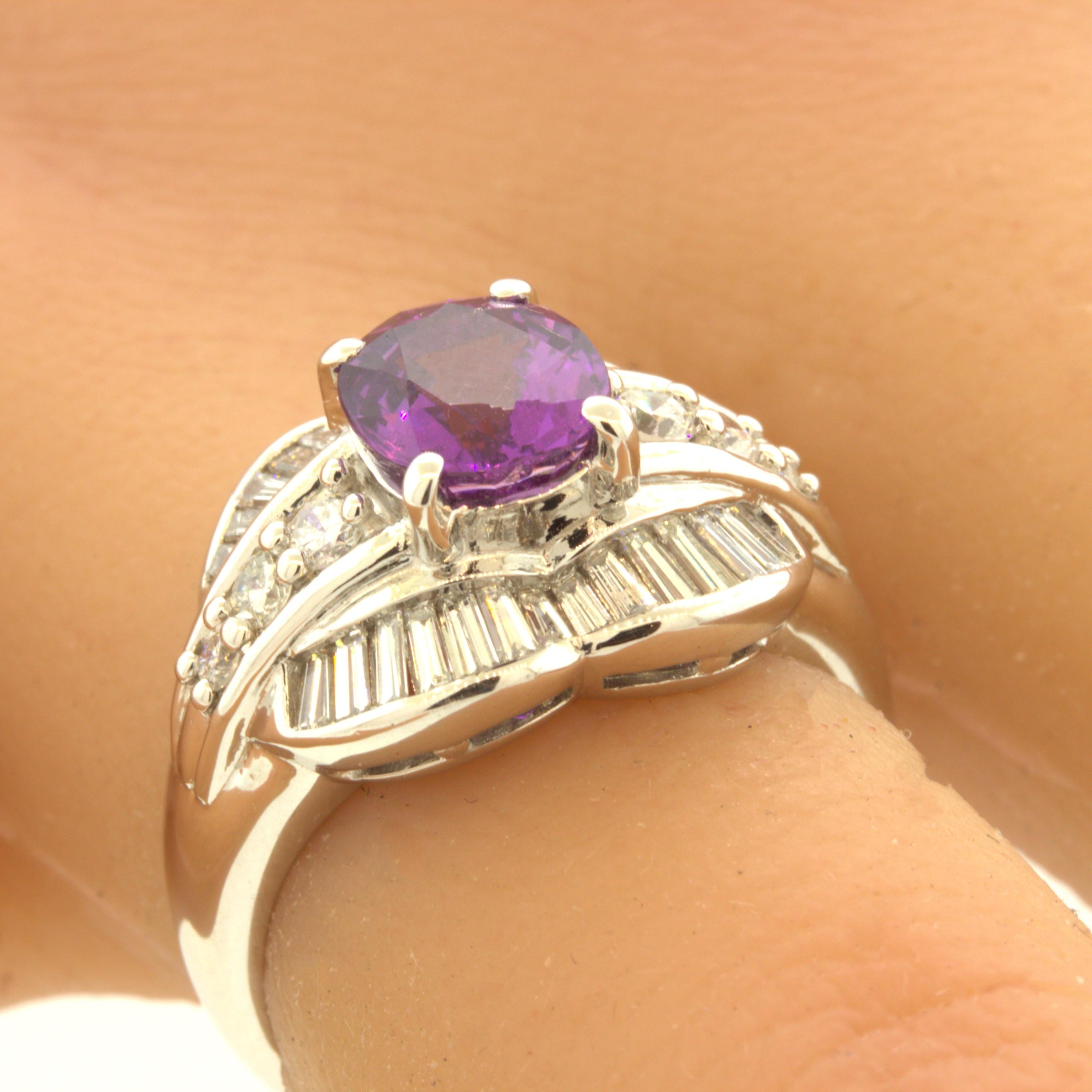 1.83 Carat No-Heat Purple-Sapphire Diamond Platinum Ring, GIA Certified