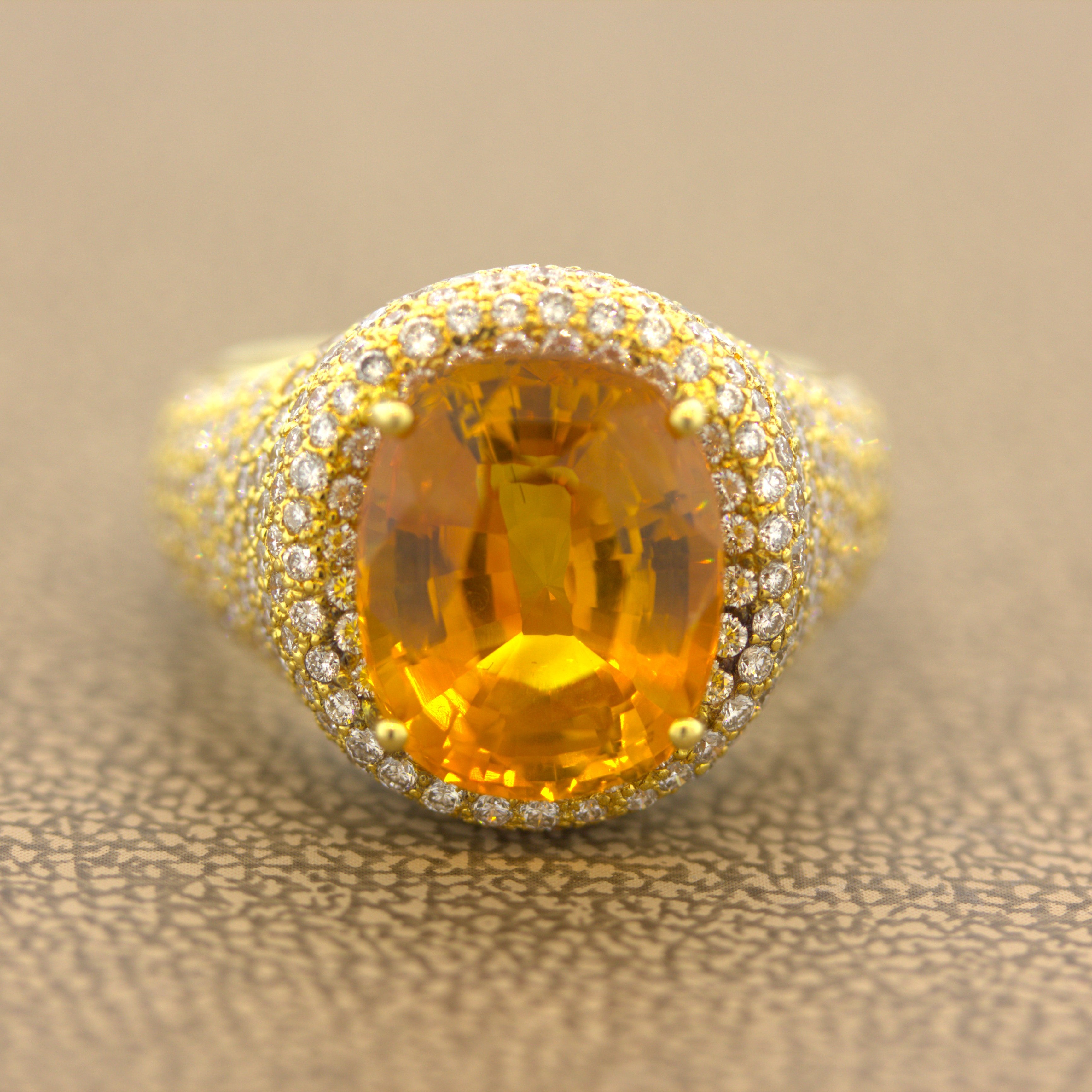 8.40 Carat Orange Sapphire Diamond Gold Ring, GIA Certified