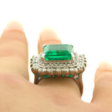 9.80 Carat Colombian Emerald Diamond Platinum Cocktail Ring, GRS Certified