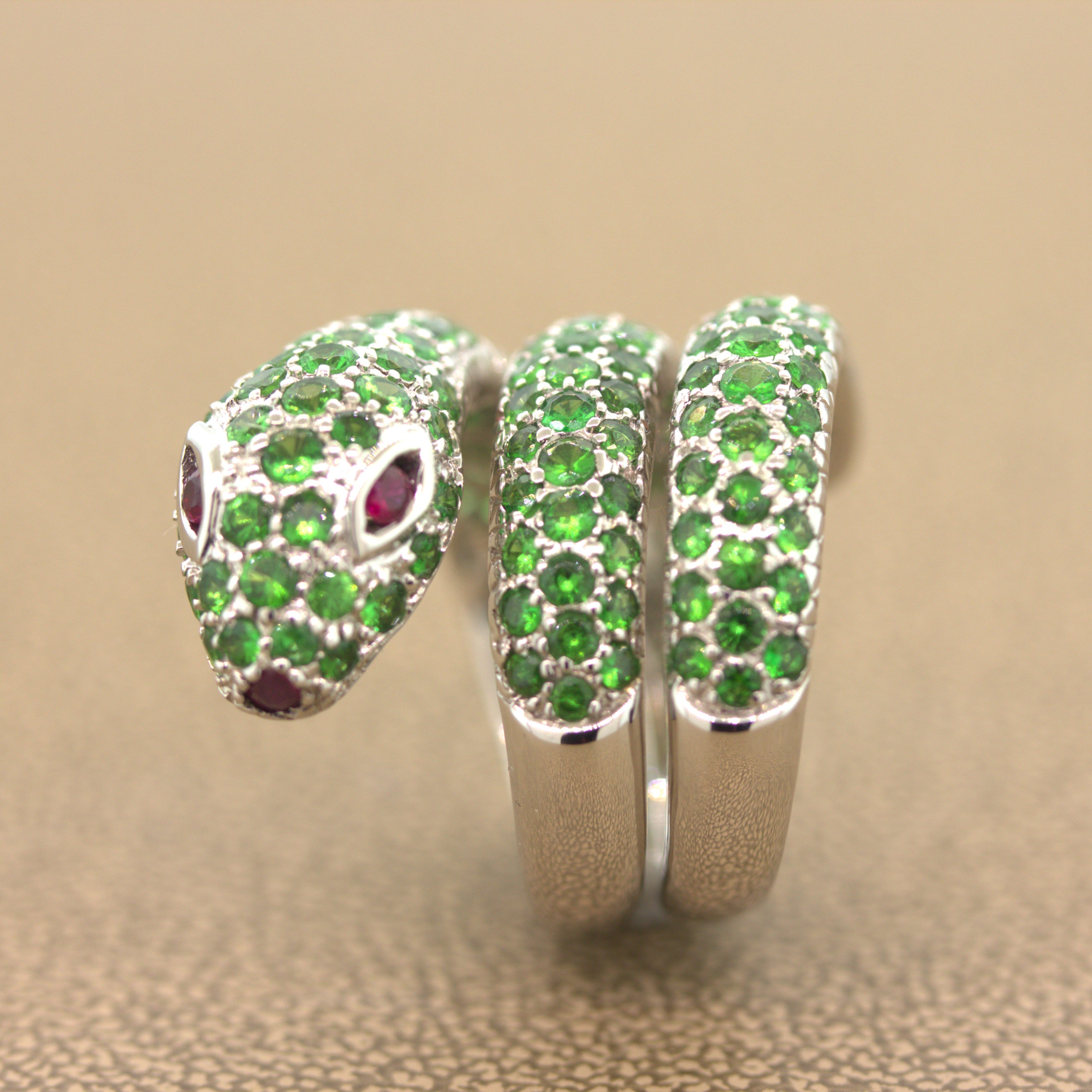 Tsavorite Ruby Snake Gold Wrap Ring