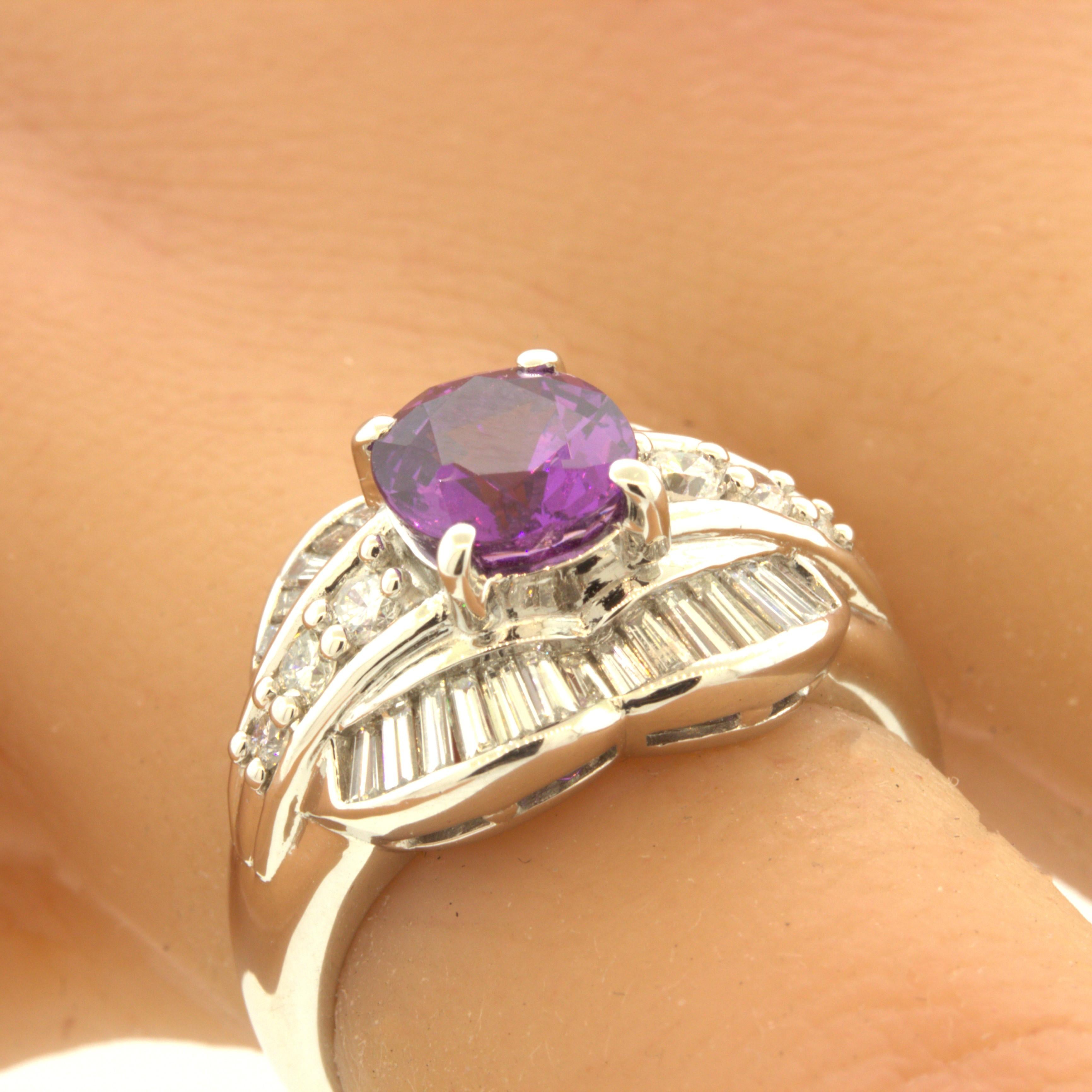 1.83 Carat No-Heat Purple-Sapphire Diamond Platinum Ring, GIA Certified