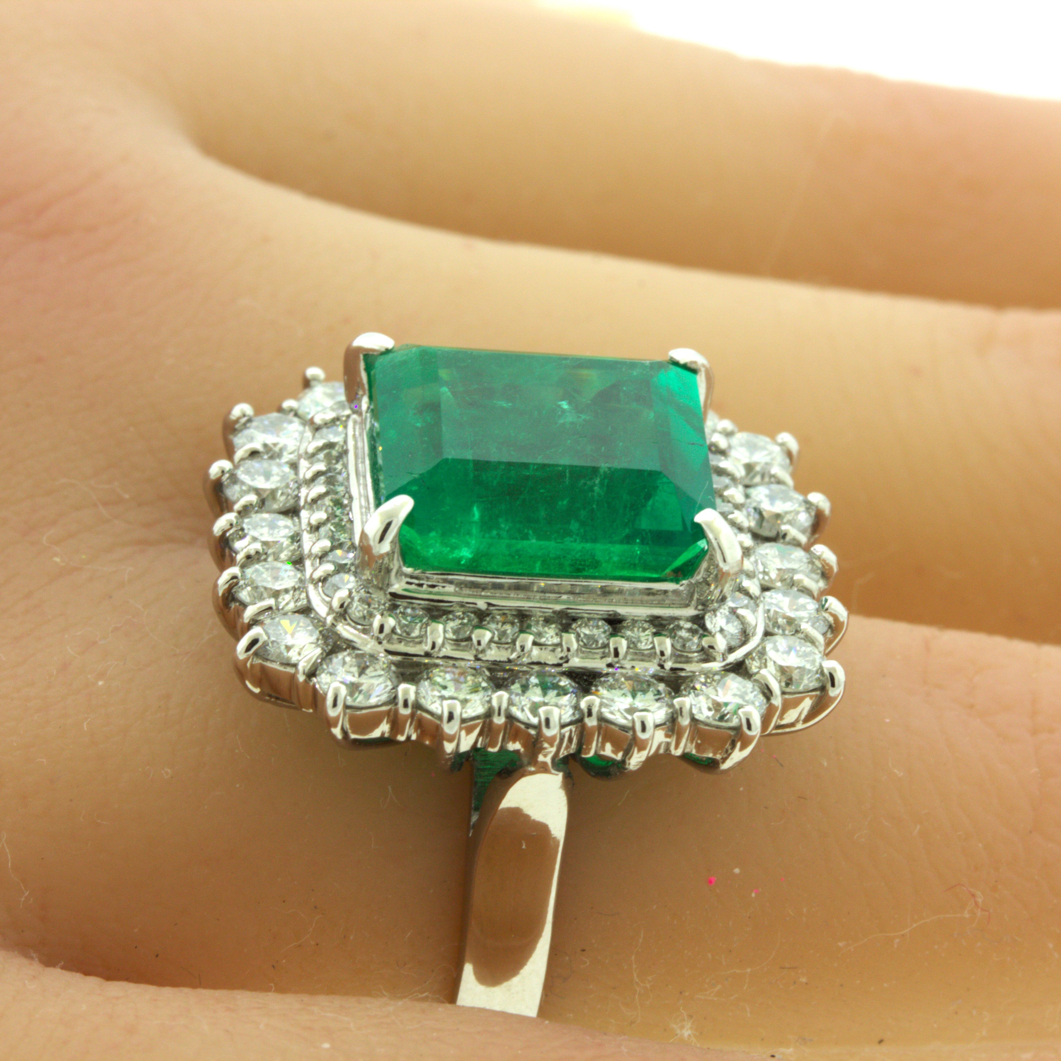 9.80 Carat Colombian Emerald Diamond Platinum Cocktail Ring, GRS Certified