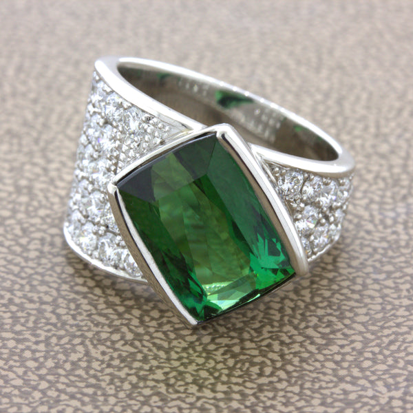 Green Tourmaline Diamond Platinum Ring