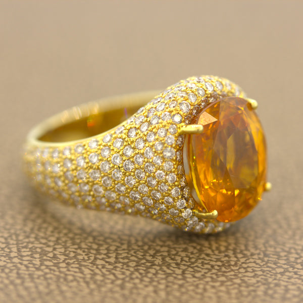 8.40 Carat Orange Sapphire Diamond Gold Ring, GIA Certified