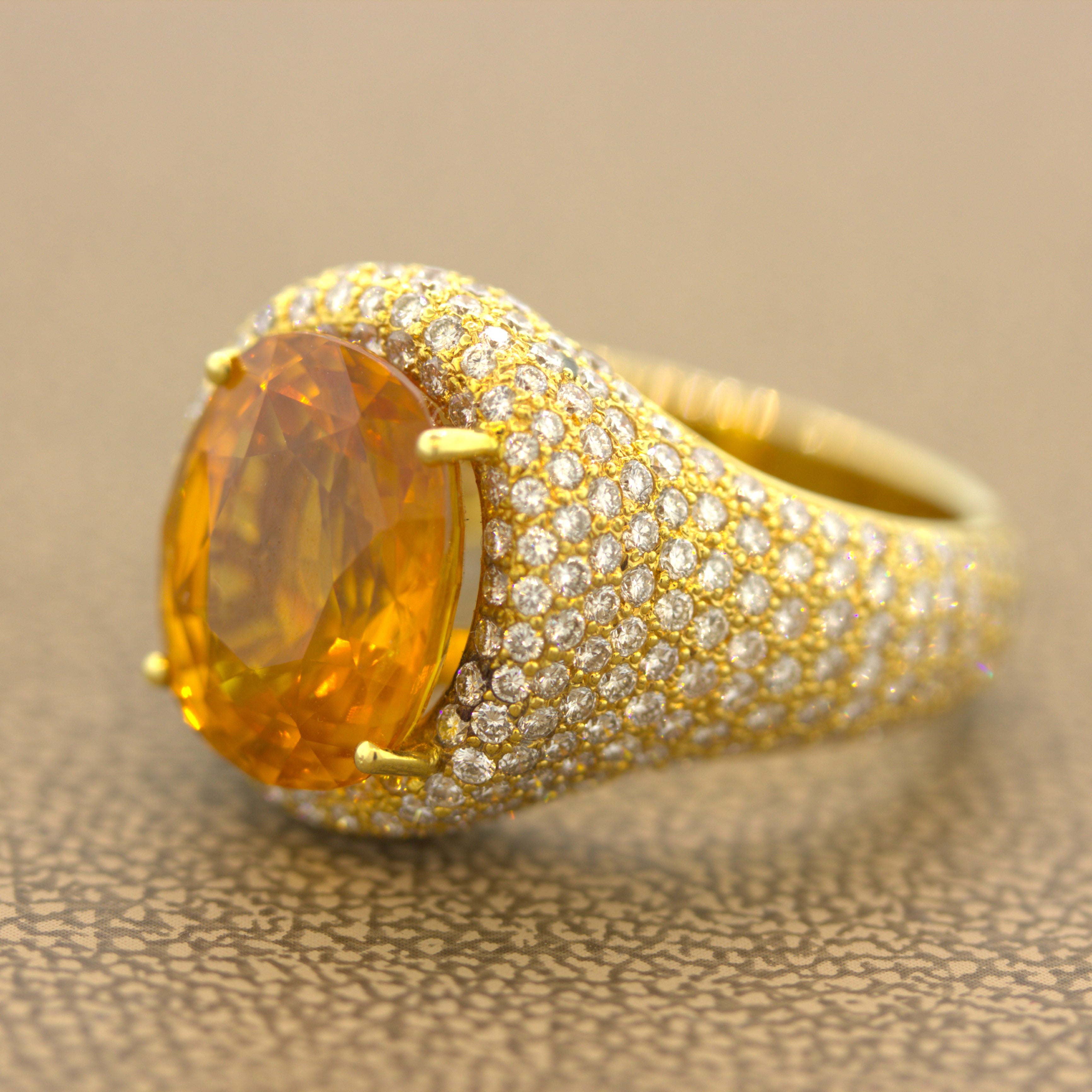 8.40 Carat Orange Sapphire Diamond Gold Ring, GIA Certified