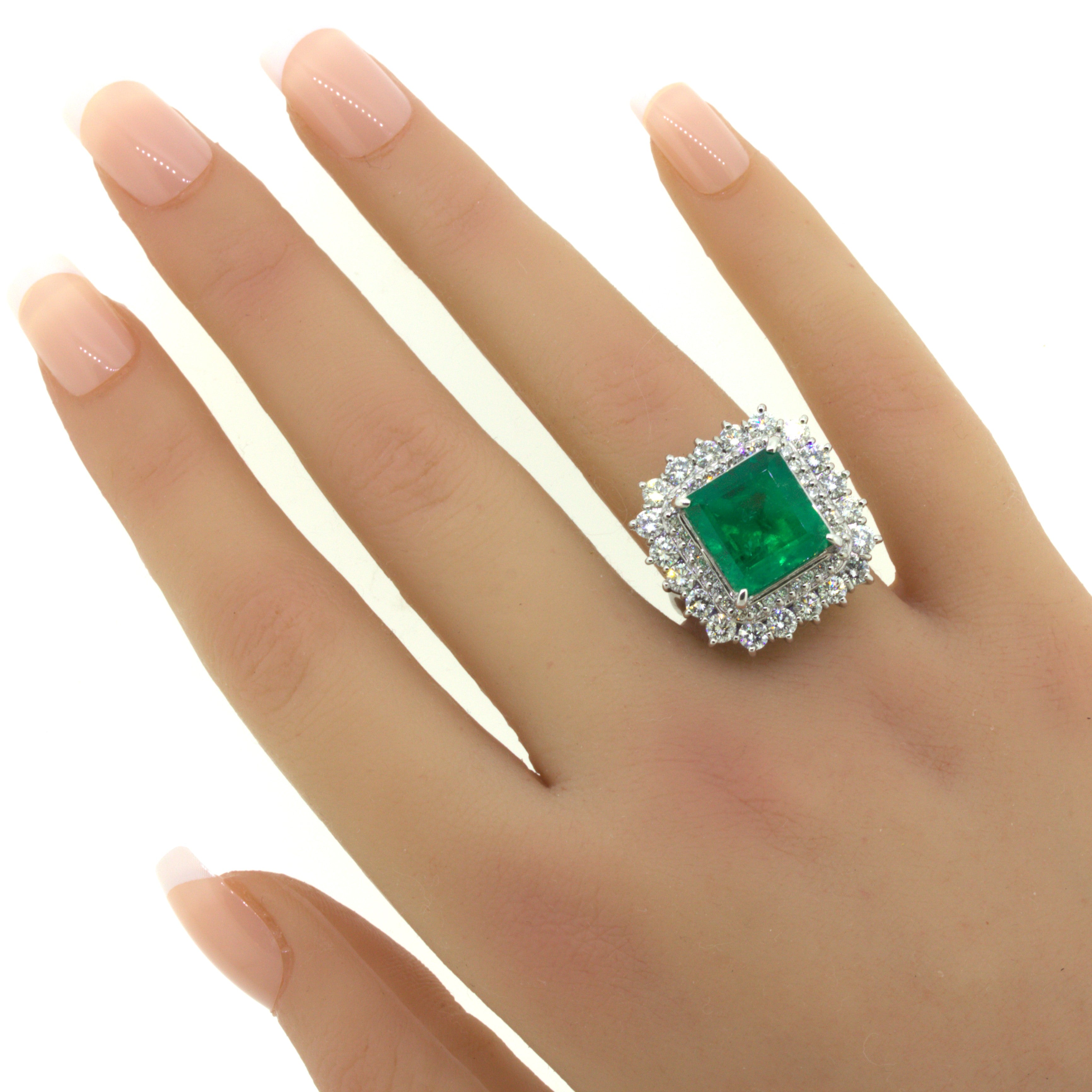 9.80 Carat Colombian Emerald Diamond Platinum Cocktail Ring, GRS Certified