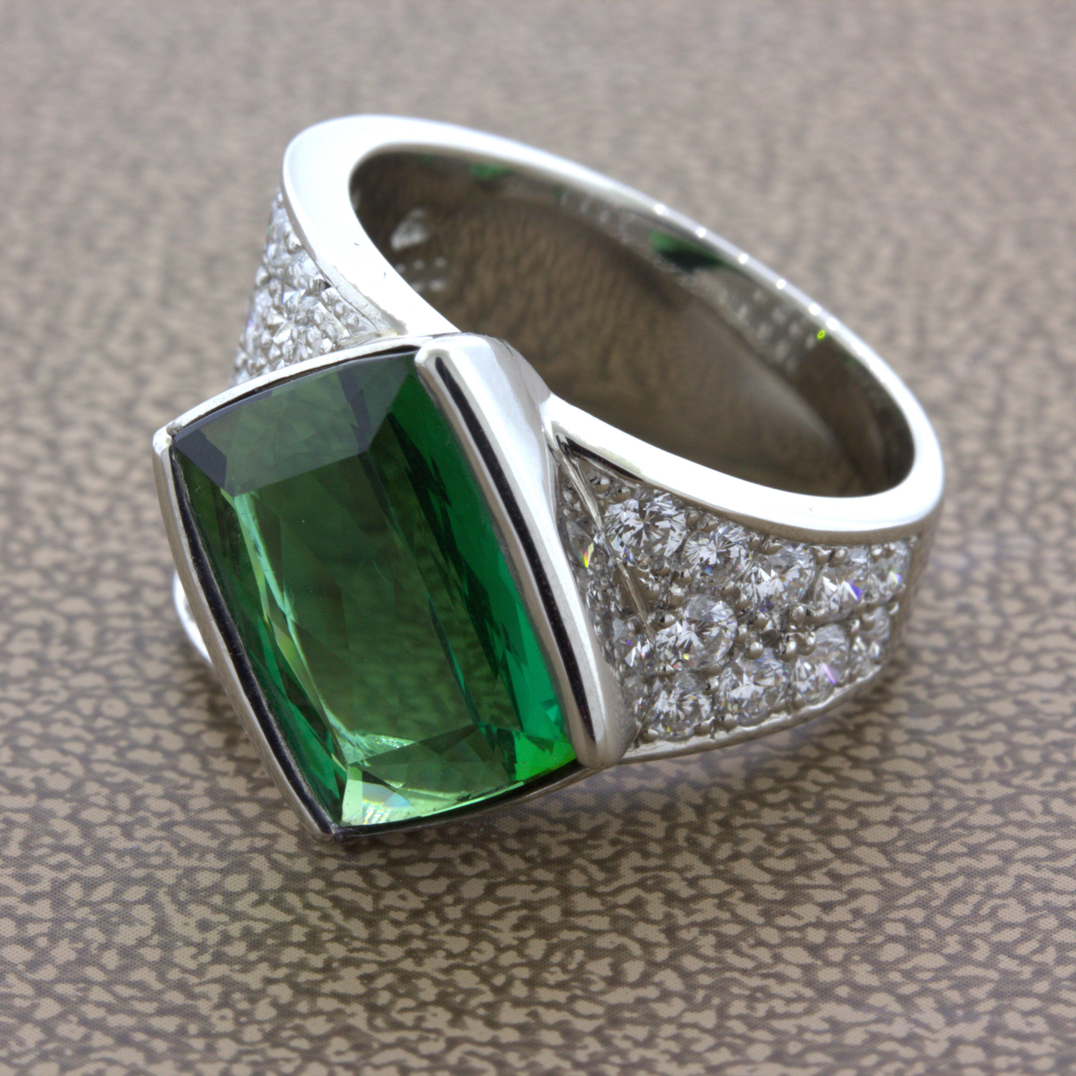 Green Tourmaline Diamond Platinum Ring