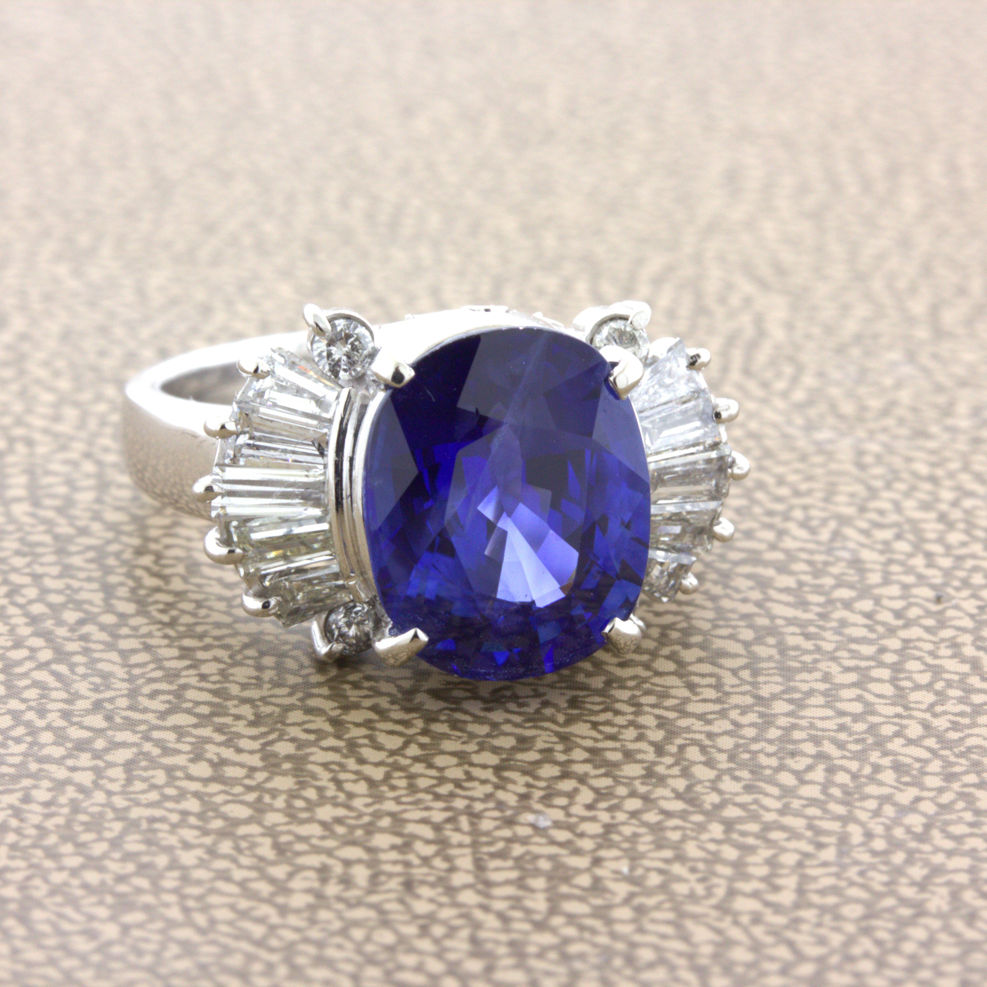 5.26 Carat Ceylon Sapphire Diamond Platinum Ring, GIA Certified