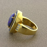 Australian Black Opal Sapphire Diamond 18k Yellow Gold Ring