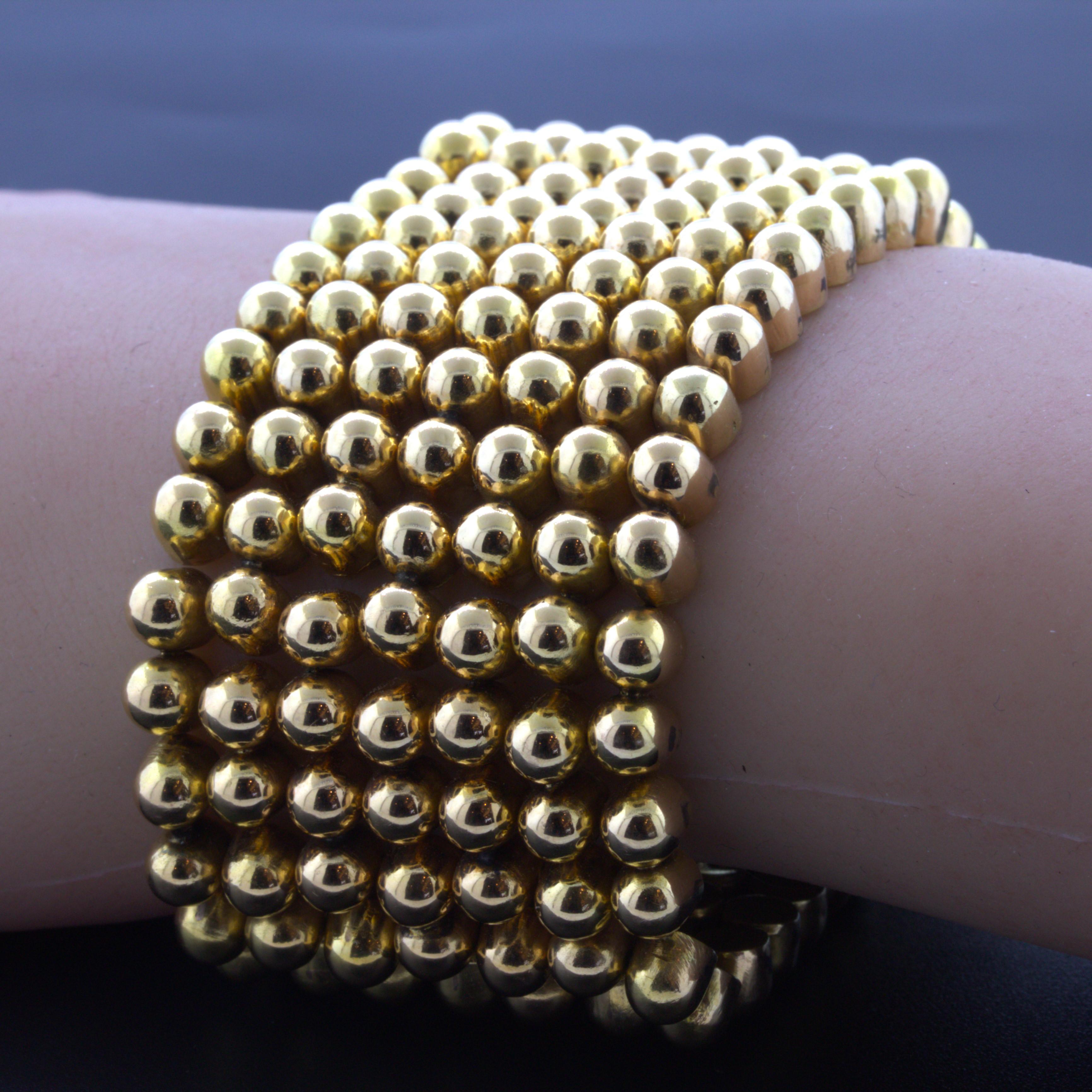 18k Rosey Yellow Gold Wide Dome Bead Bracelet