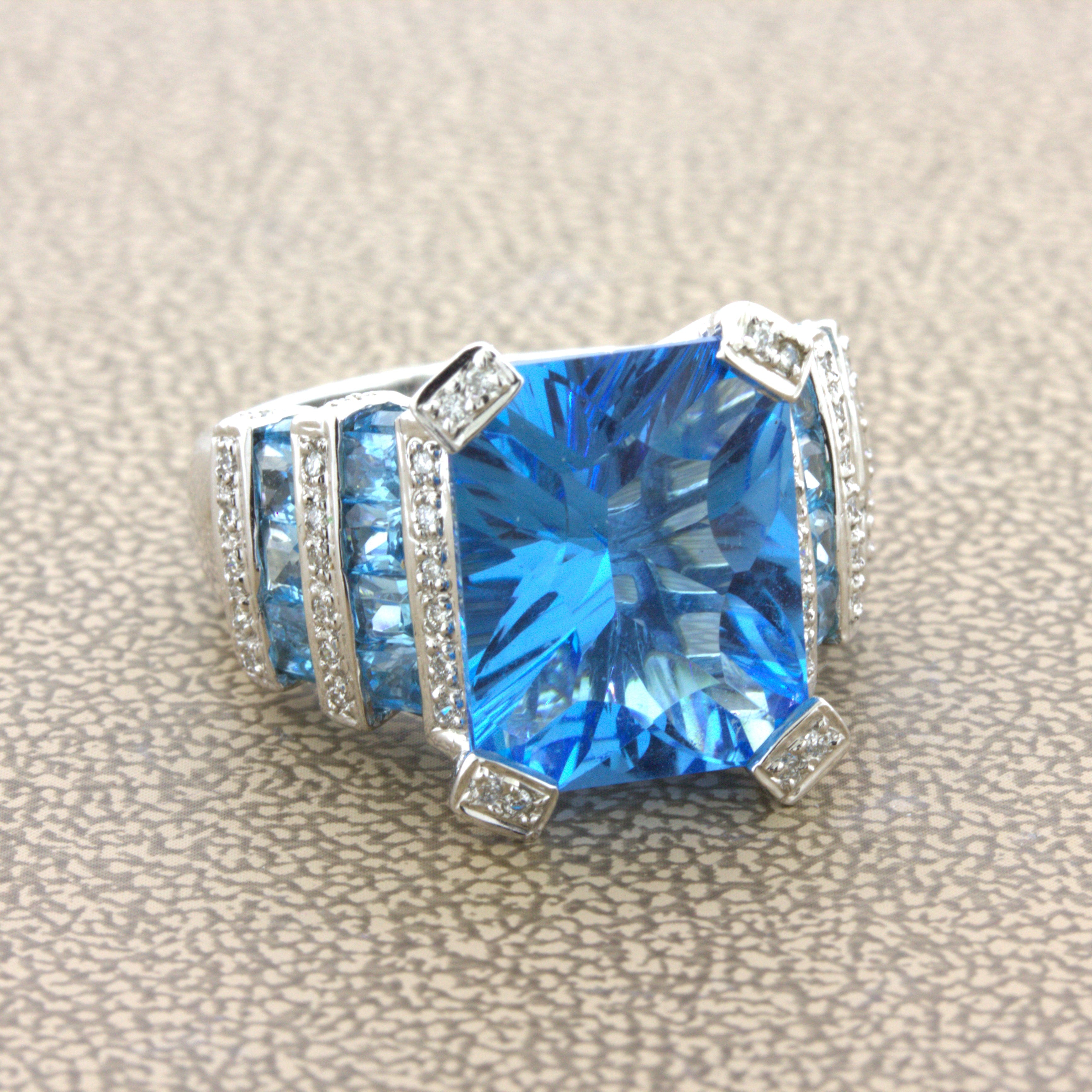 Bellarri Blue Topaz Diamond 18K White Gold Ring