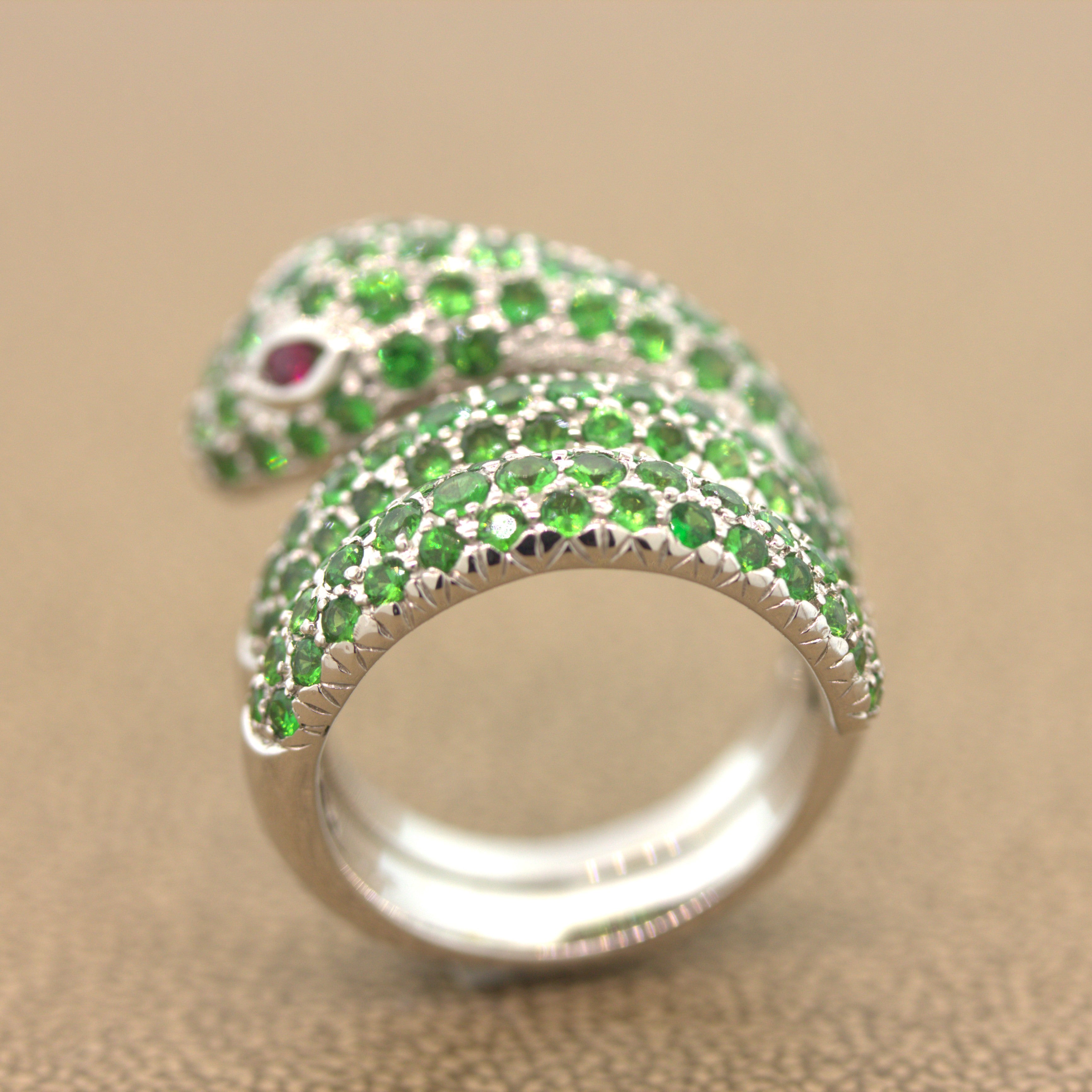 Tsavorite Ruby Snake Gold Wrap Ring