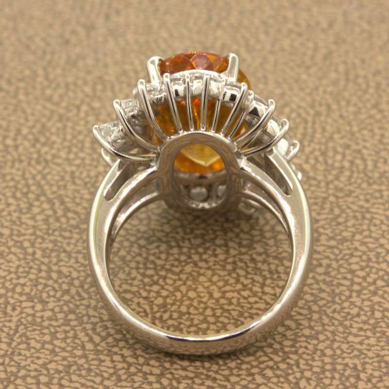 Superb 9.60 Carat Imperial Topaz Diamond Platinum Ring