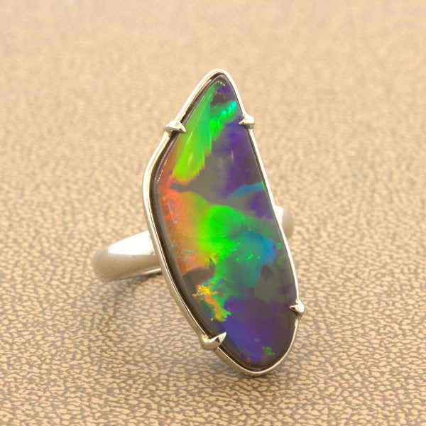 Stunning 15.25 Carat Australian Boulder Opal Platinum Ring