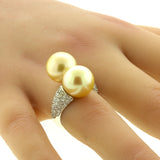 South Sea Golden Pearl Diamond 18K White Gold Bypass Ring