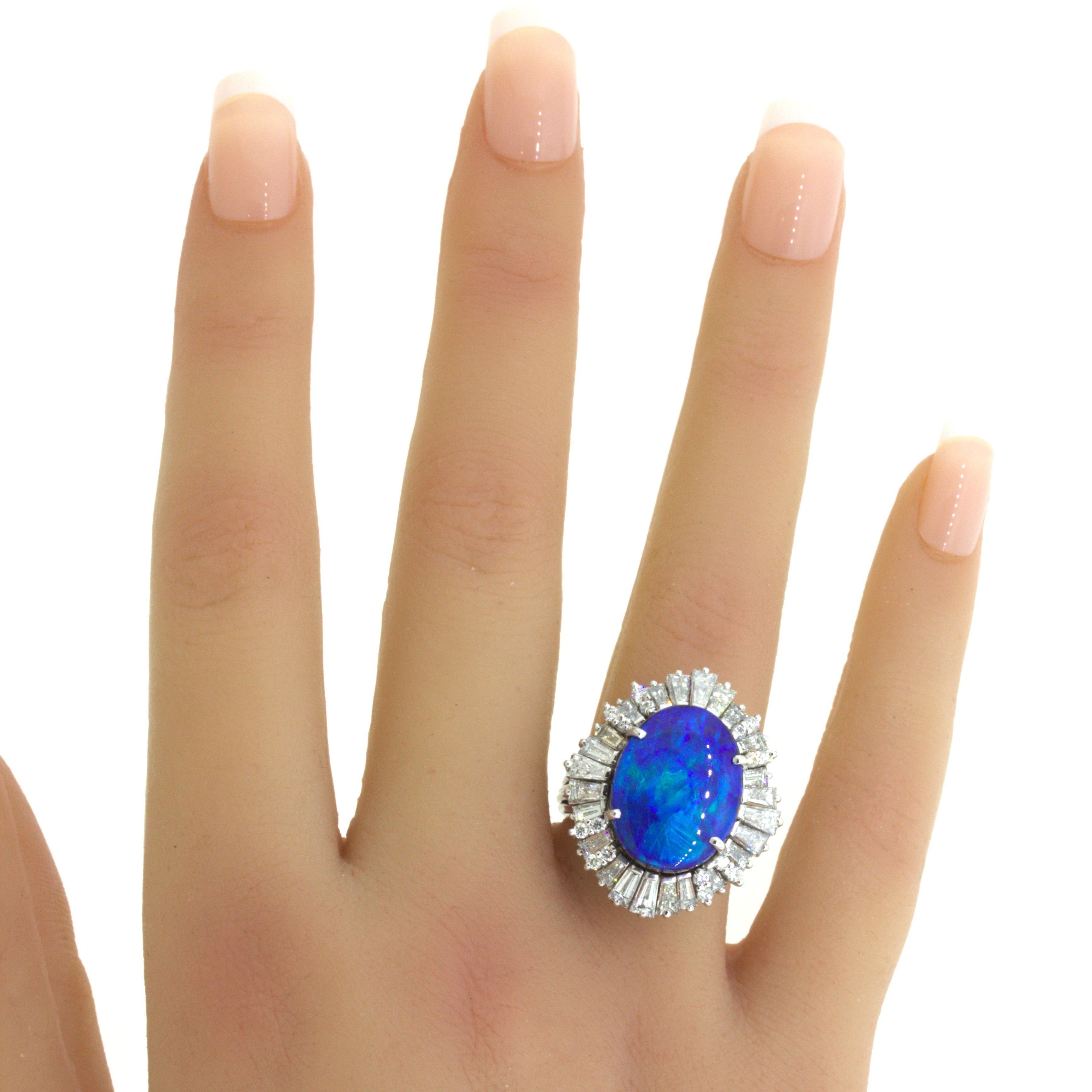 11.32 Carat Australian Boulder Opal Diamond Sunburst 18k White Gold Ring