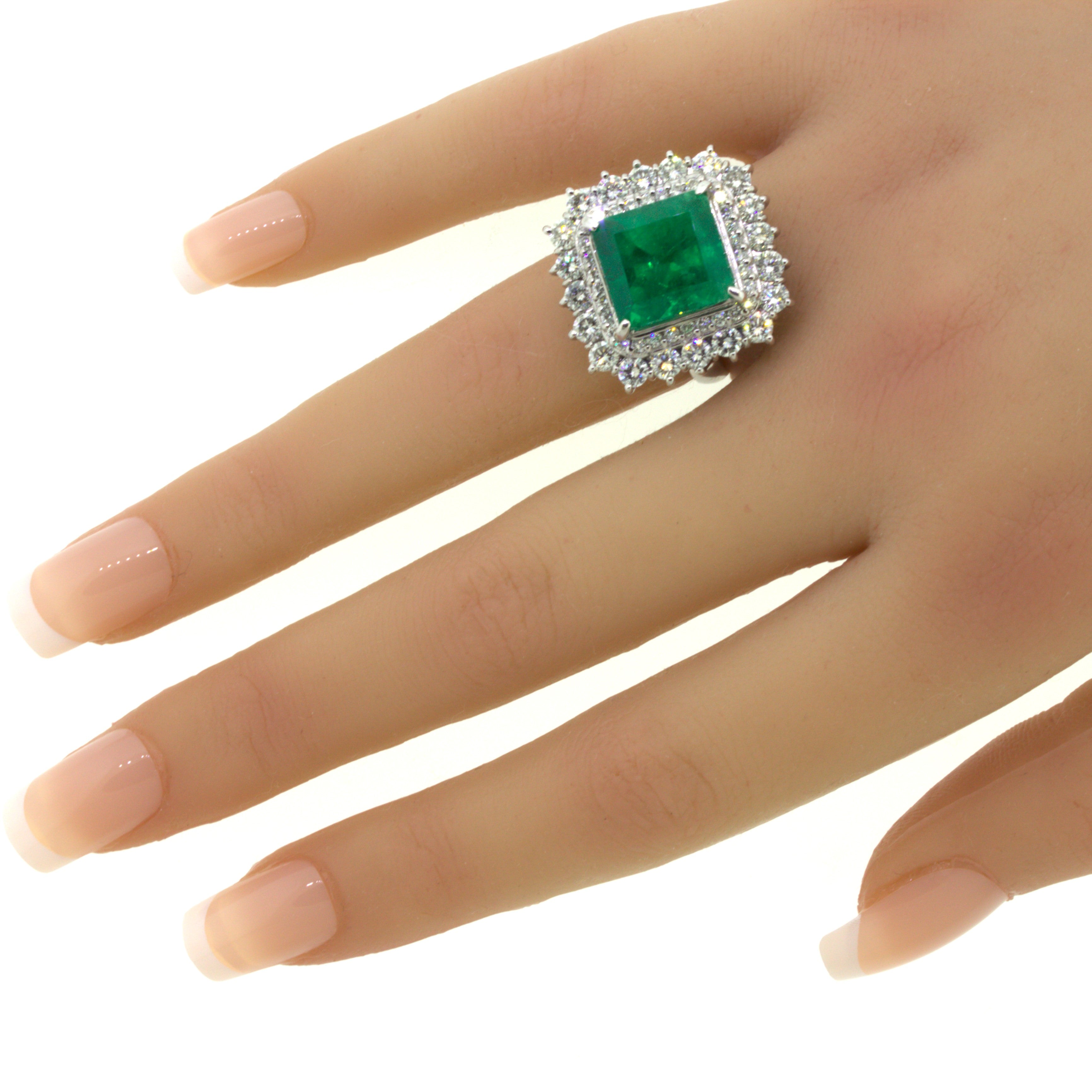 9.80 Carat Colombian Emerald Diamond Platinum Cocktail Ring, GRS Certified