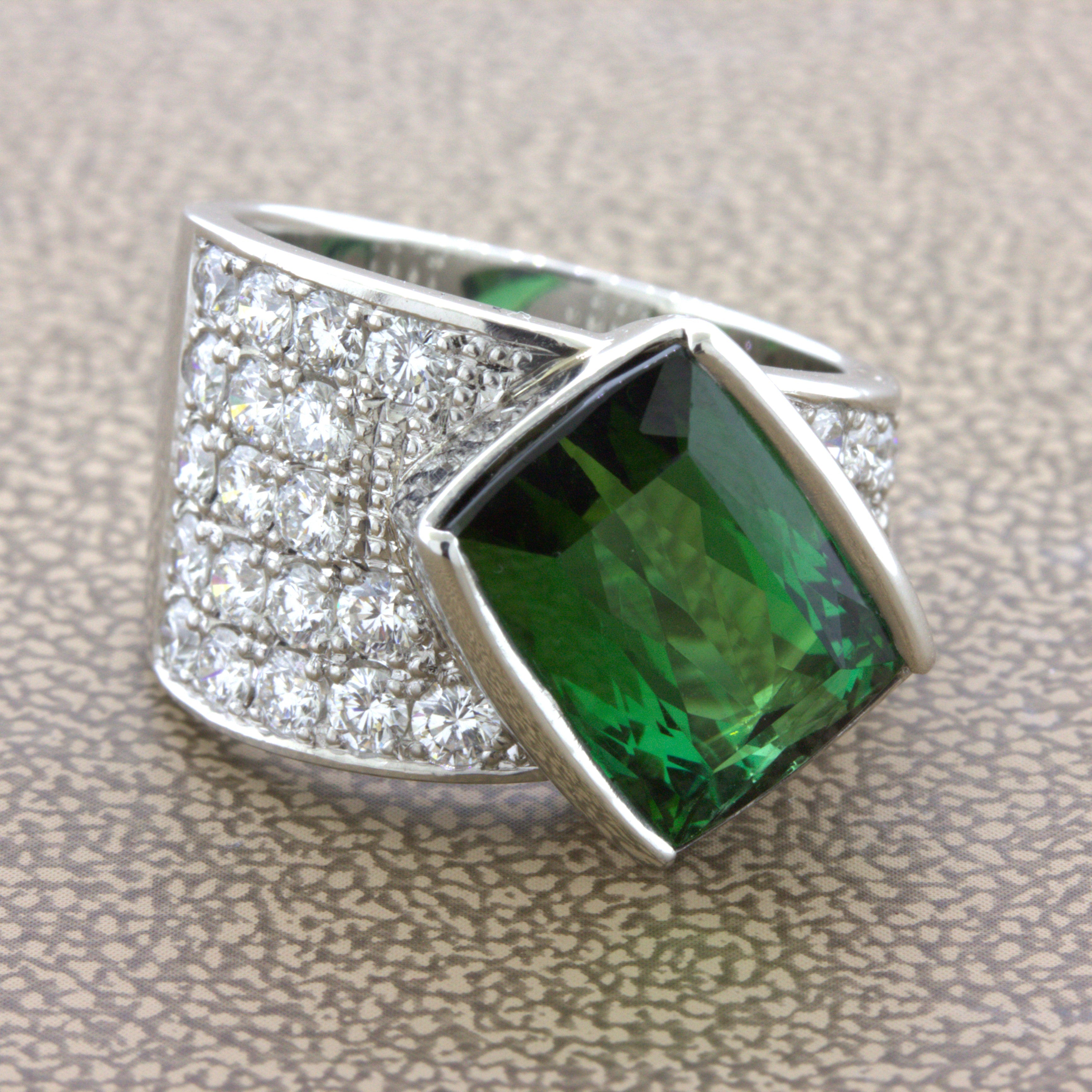 Green Tourmaline Diamond Platinum Ring