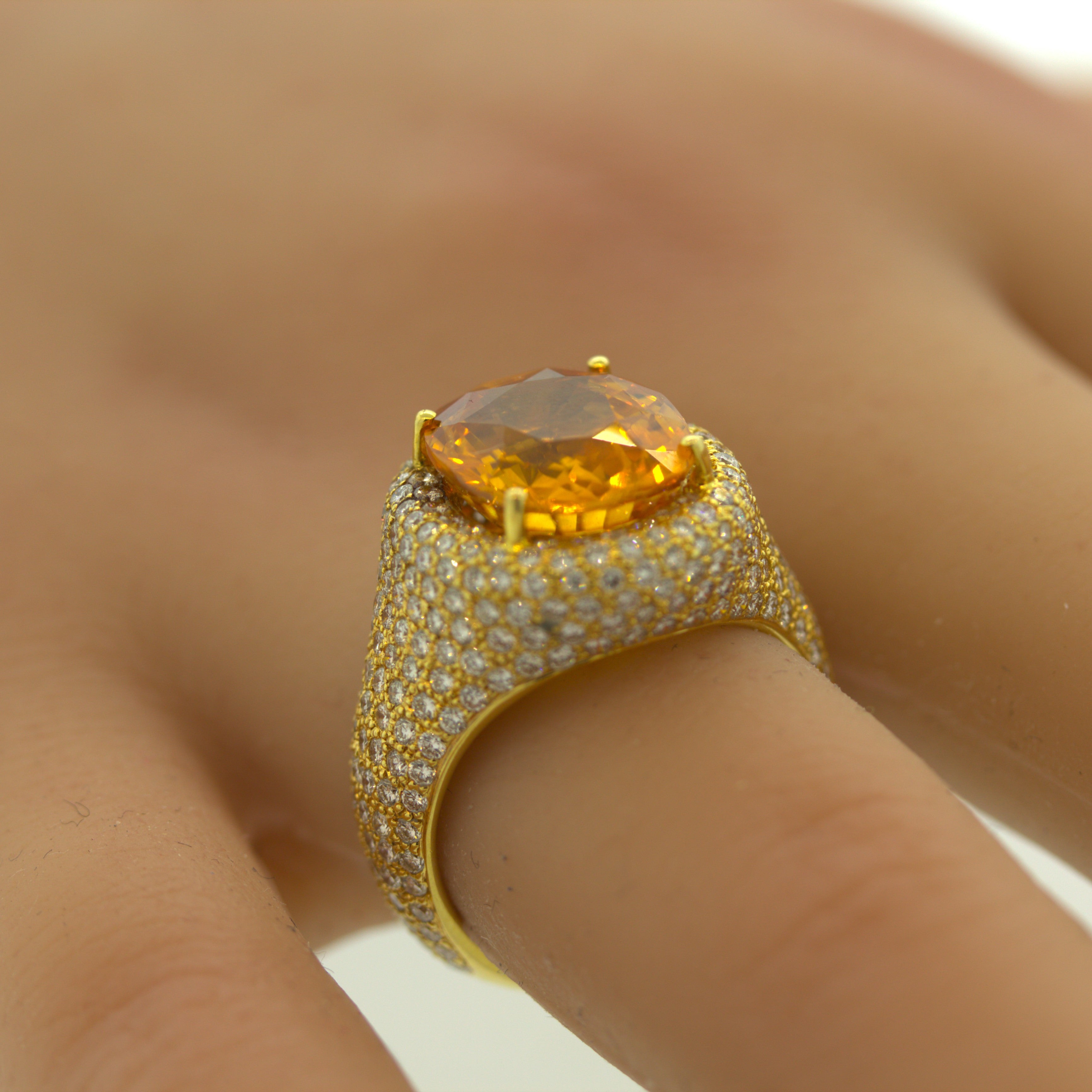 8.40 Carat Orange Sapphire Diamond Gold Ring, GIA Certified