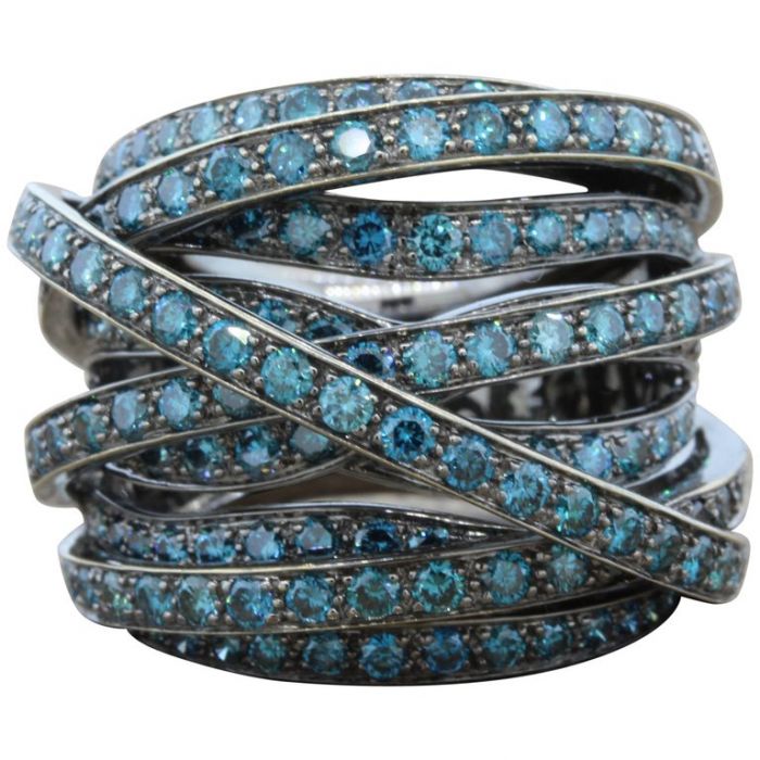 Fancy Blue Diamond Black Gold Crossover Ring