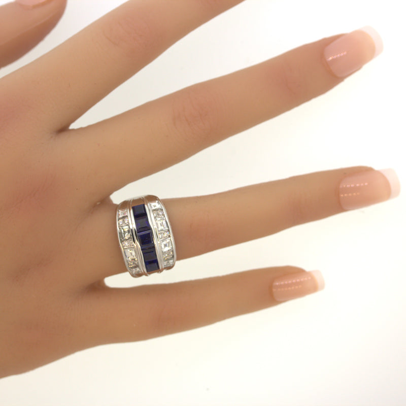 Sapphire Diamond Platinum Wide Band Ring