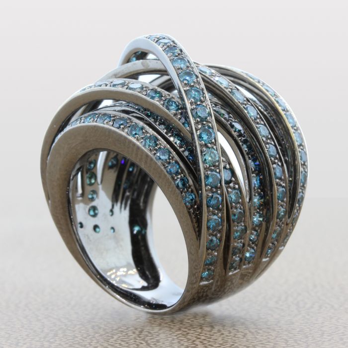 Fancy Blue Diamond Black Gold Crossover Ring