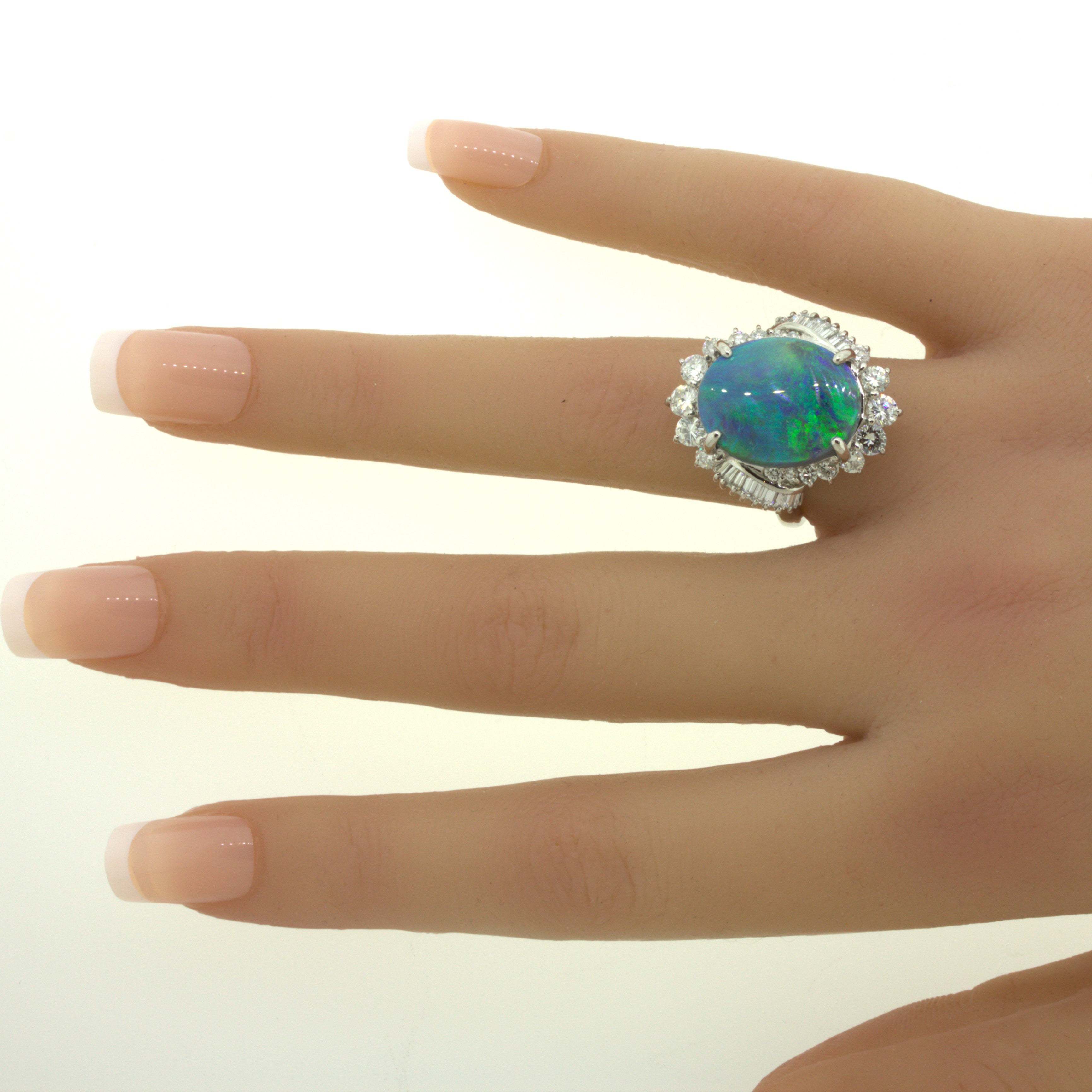 6.79 Carat Australian Black Opal Diamond Platinum Cocktail Ring