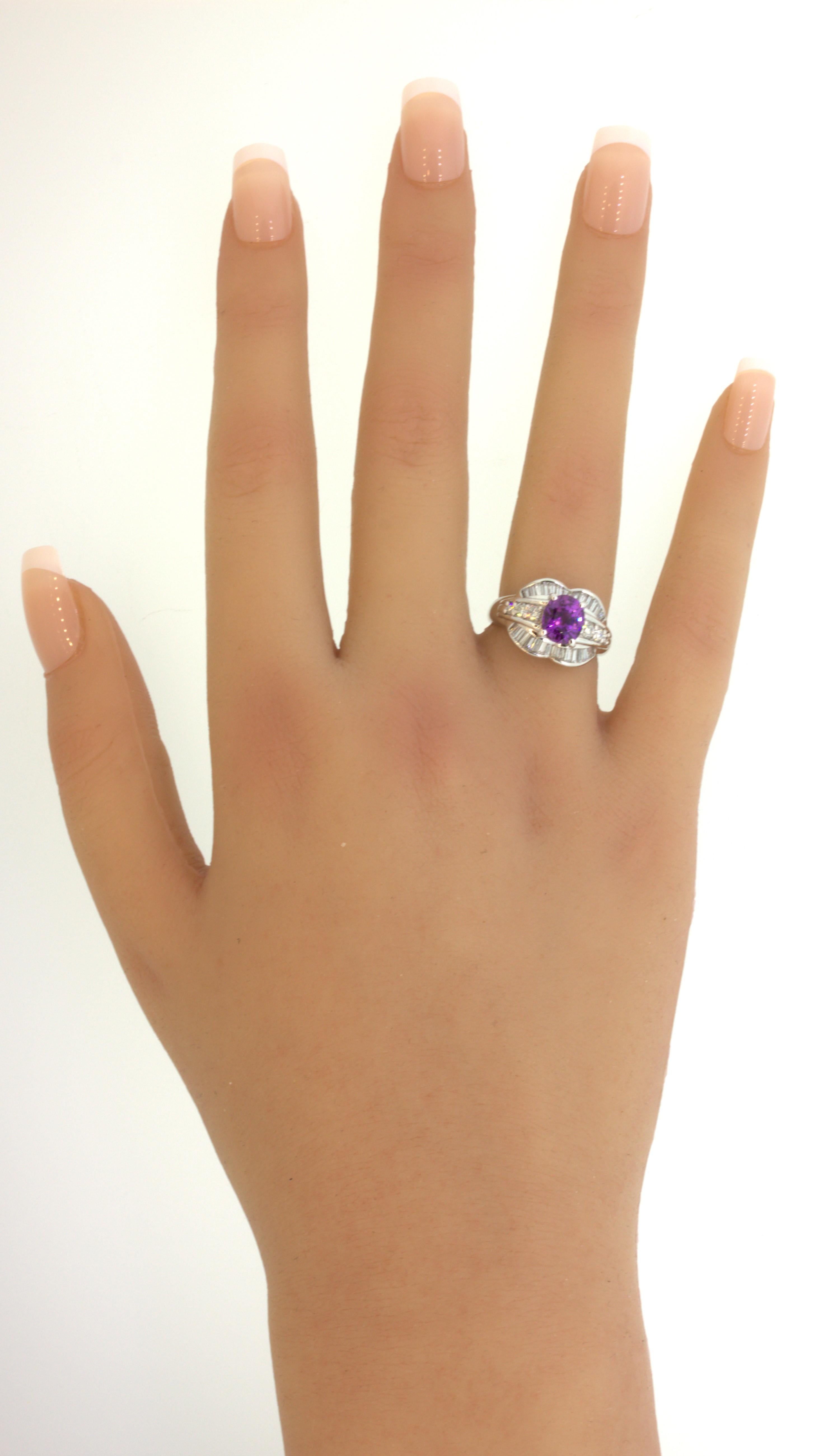 1.83 Carat No-Heat Purple-Sapphire Diamond Platinum Ring, GIA Certified