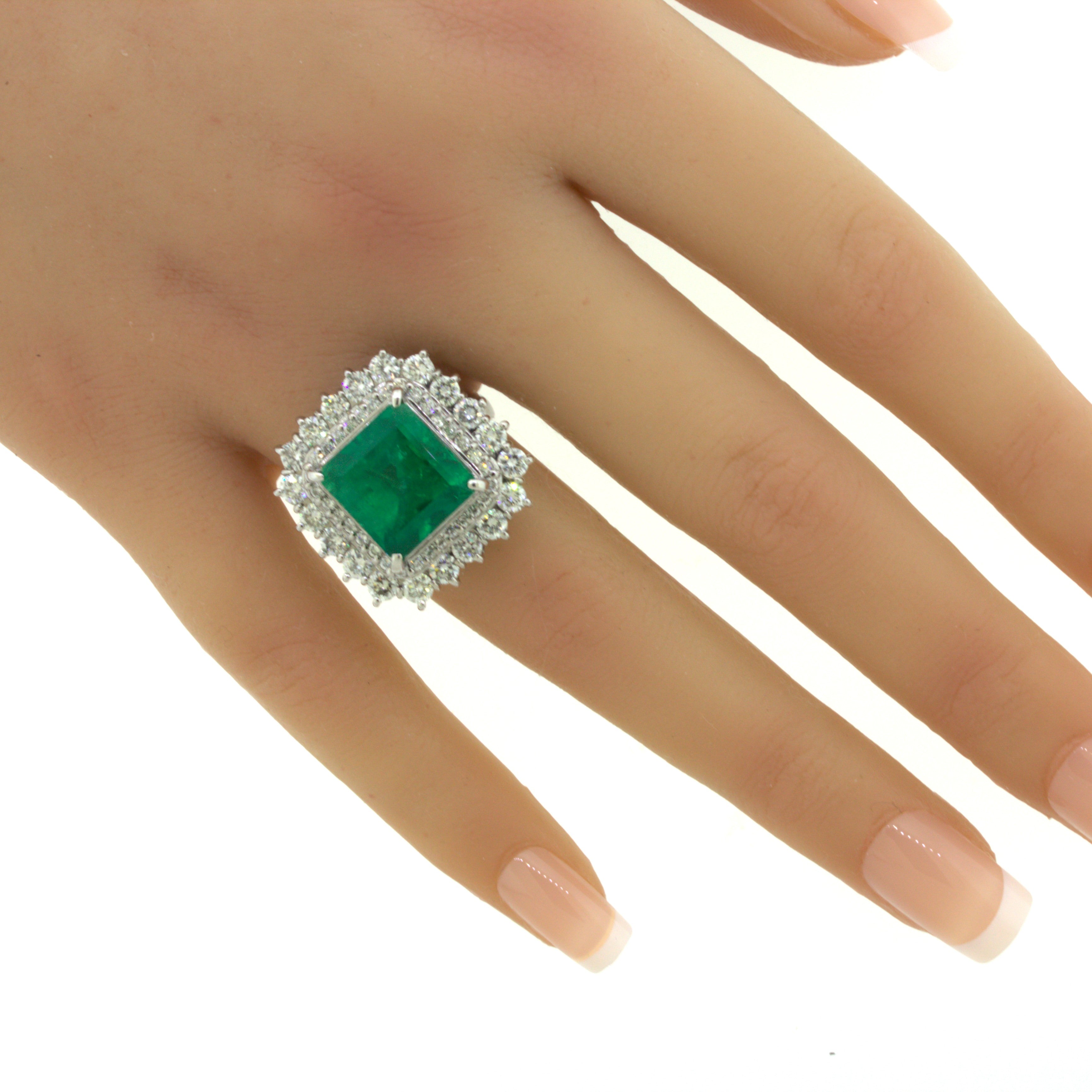 9.80 Carat Colombian Emerald Diamond Platinum Cocktail Ring, GRS Certified