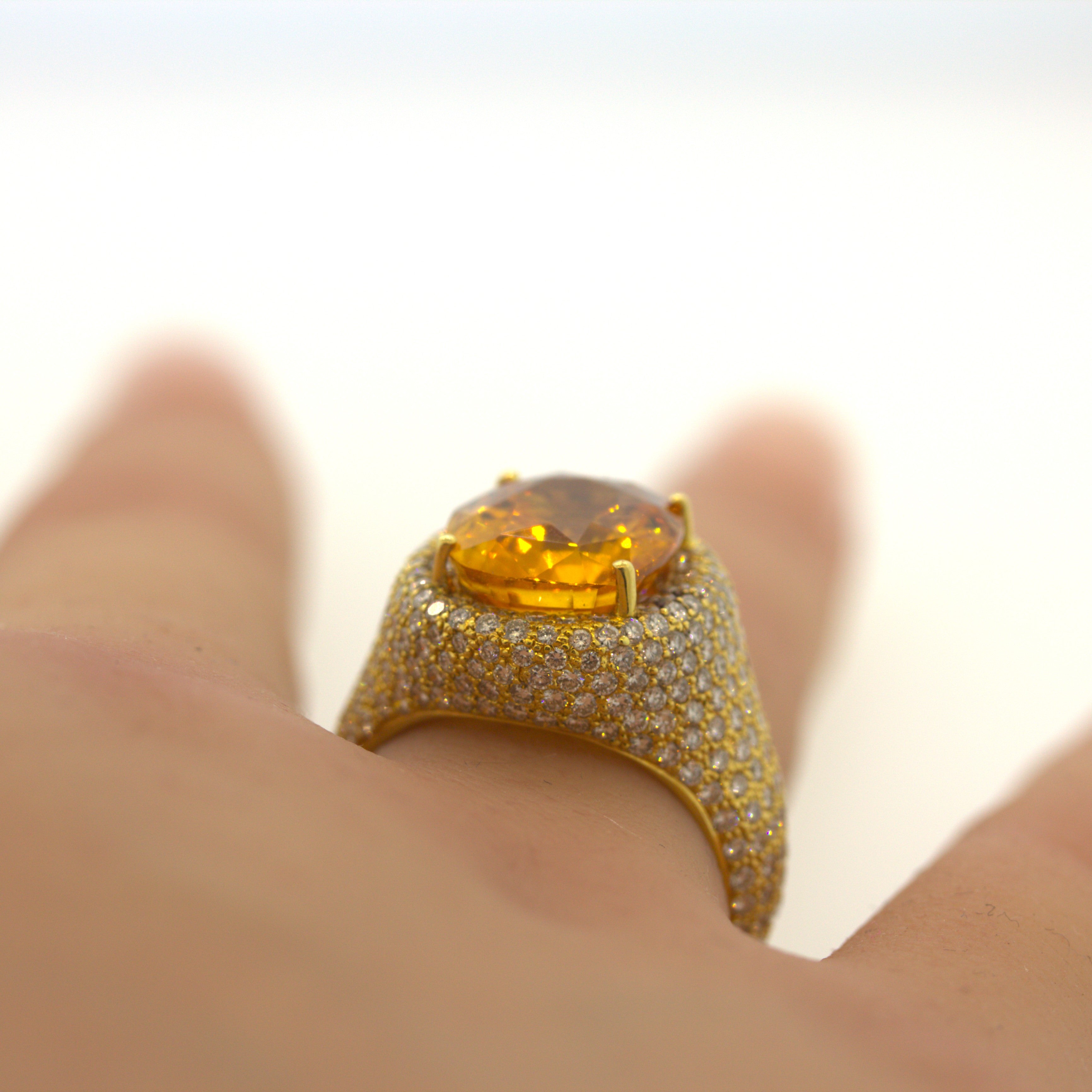 8.40 Carat Orange Sapphire Diamond Gold Ring, GIA Certified