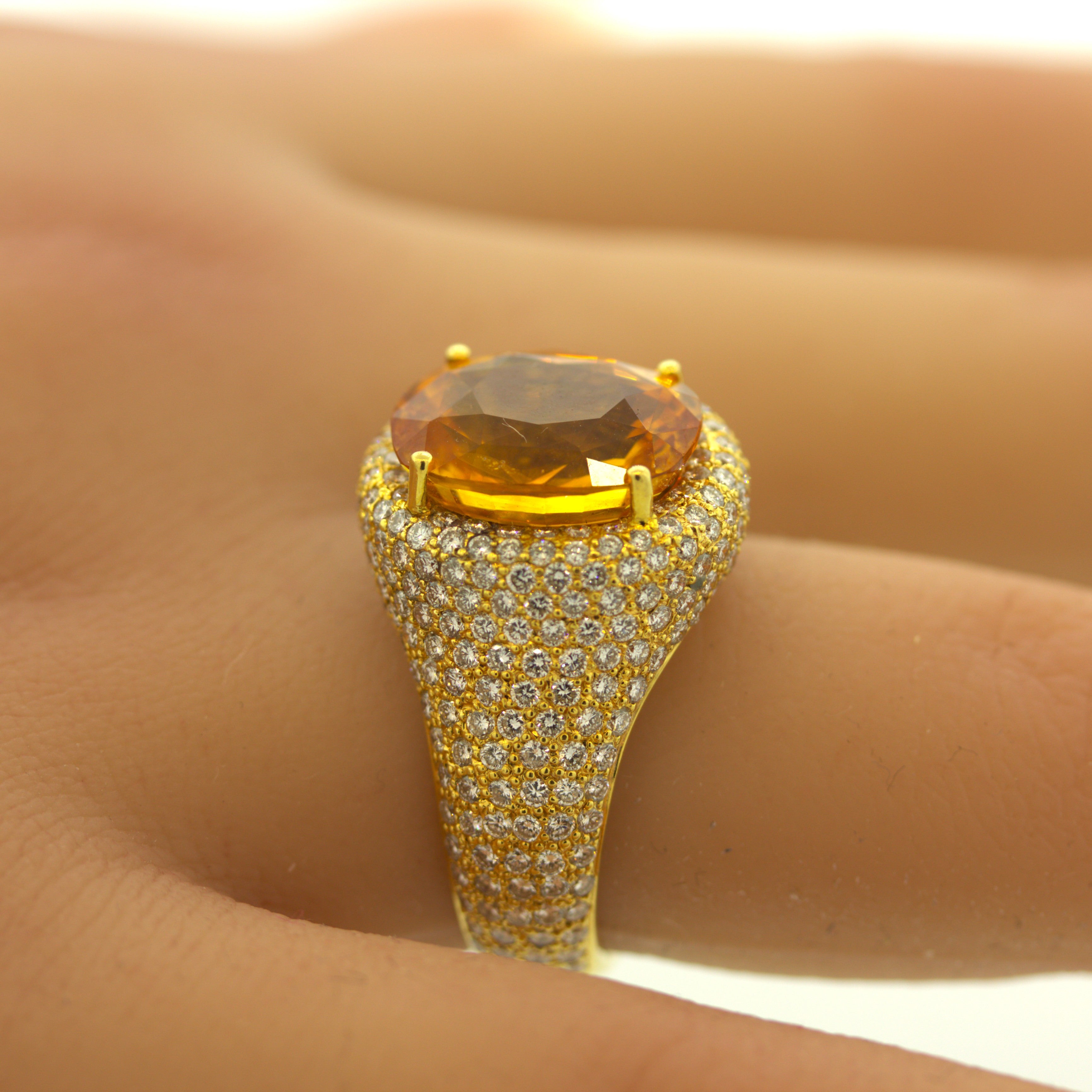 8.40 Carat Orange Sapphire Diamond Gold Ring, GIA Certified