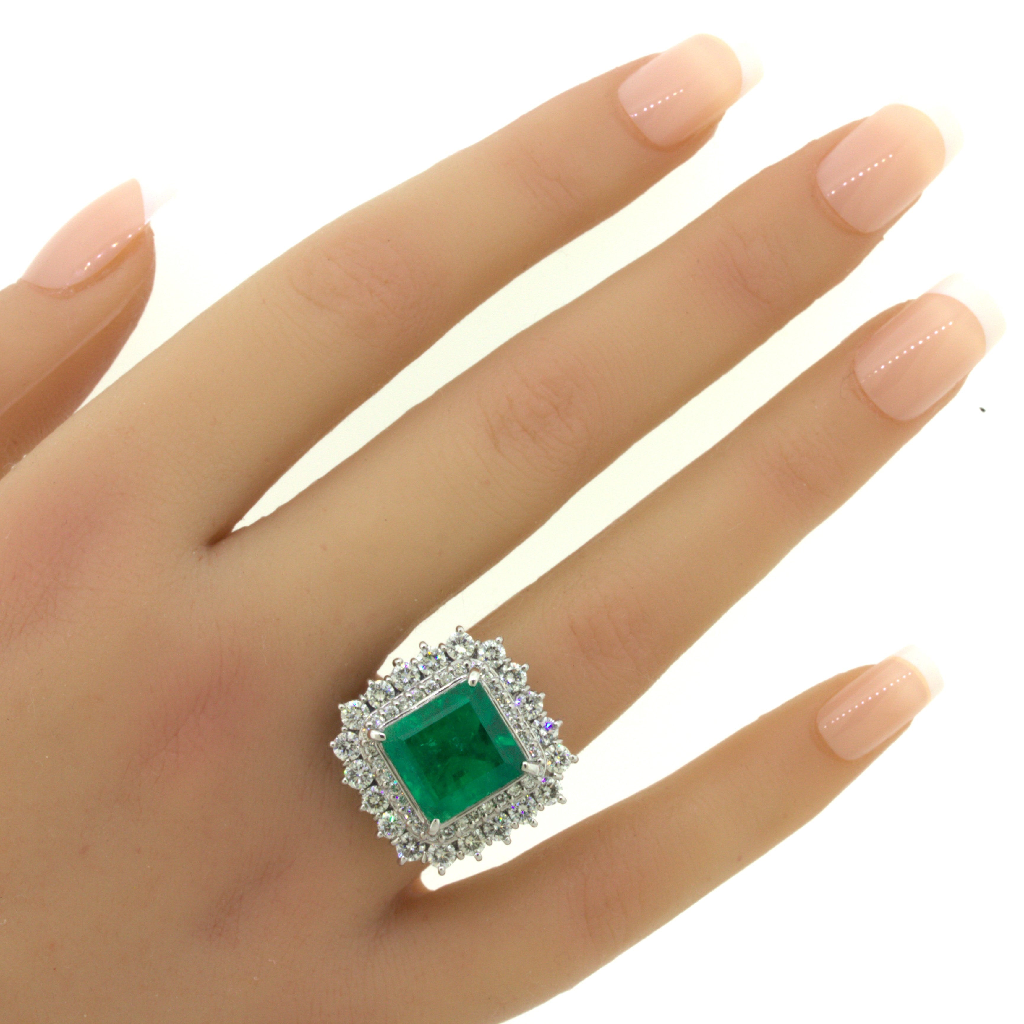 9.80 Carat Colombian Emerald Diamond Platinum Cocktail Ring, GRS Certified