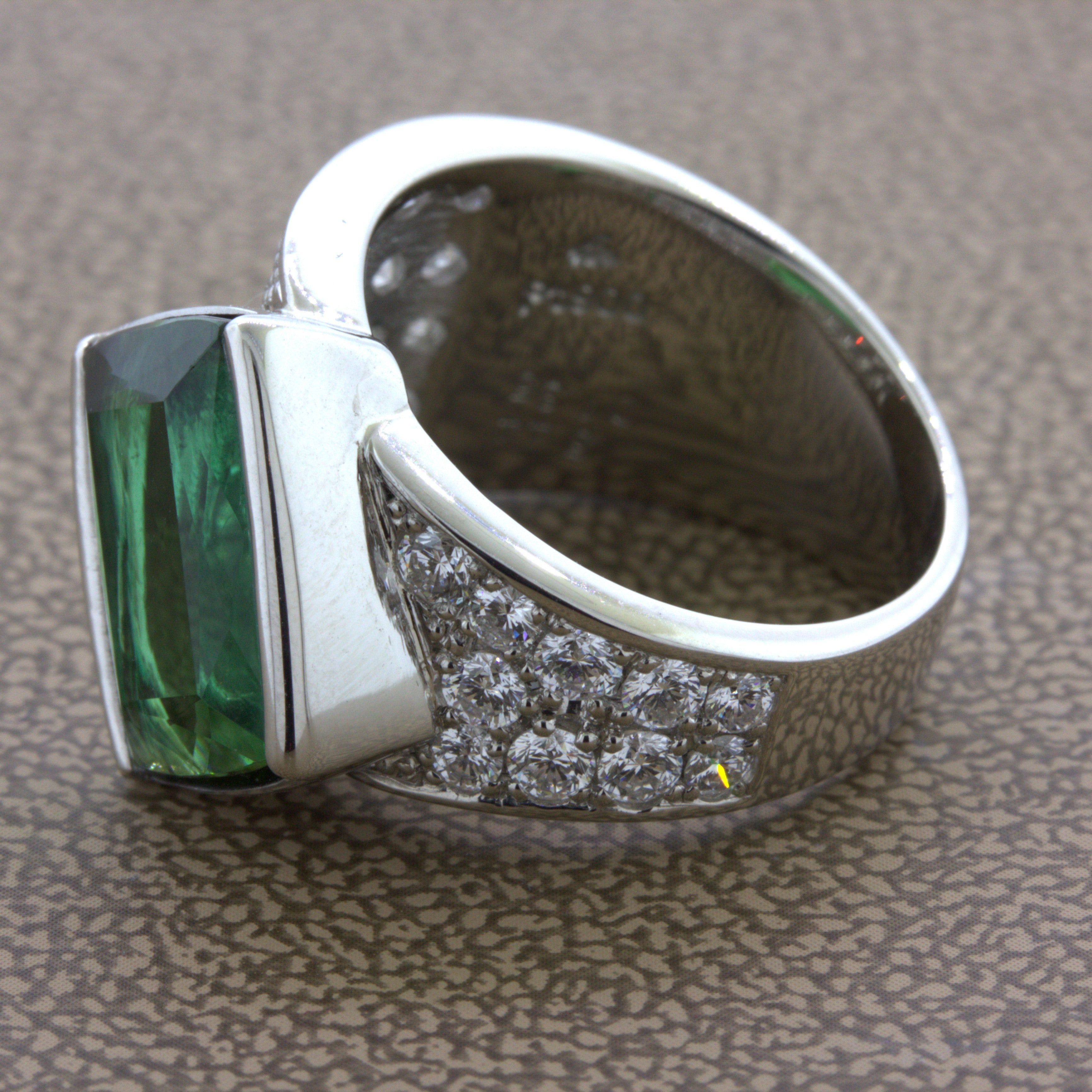 Green Tourmaline Diamond Platinum Ring