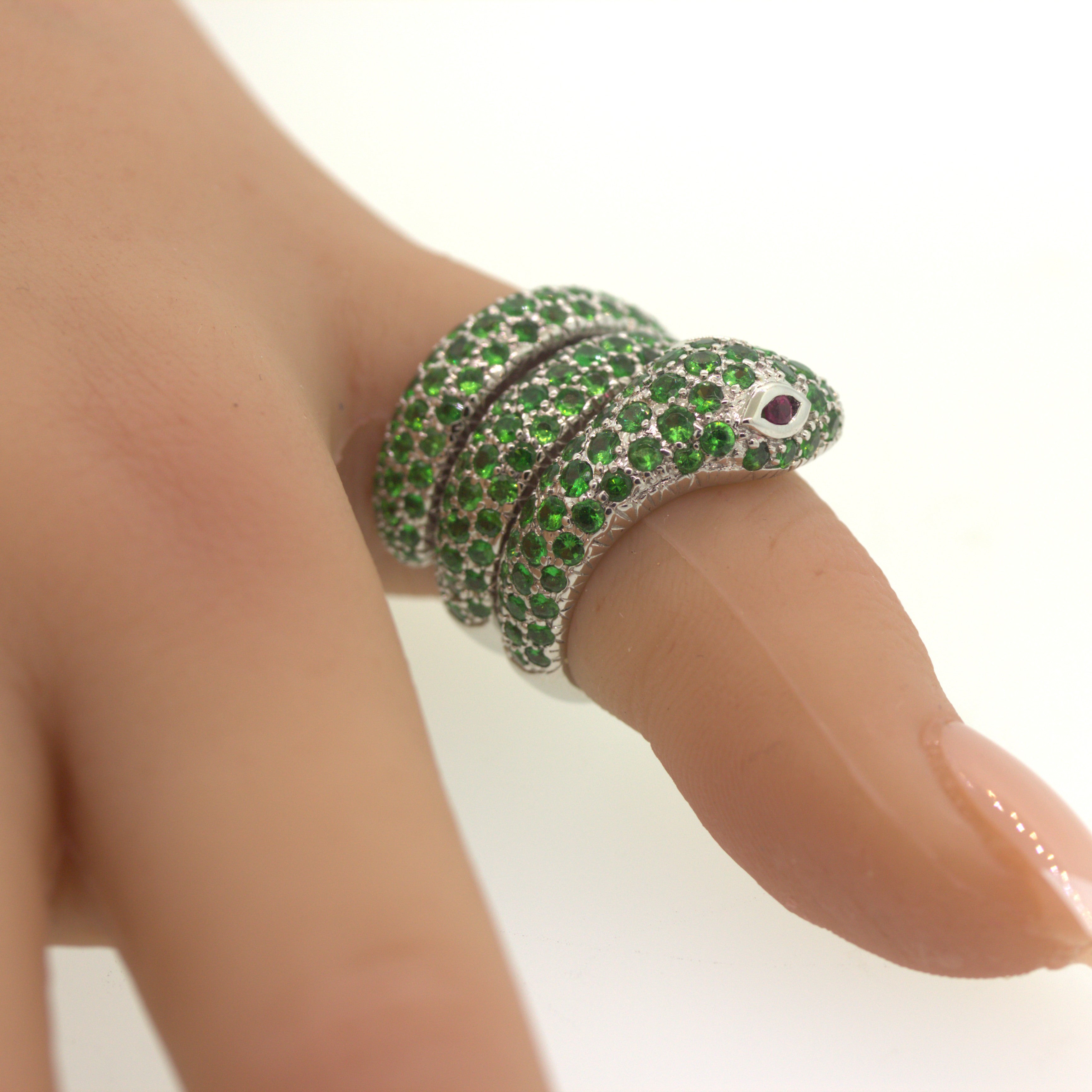 Tsavorite Ruby Snake Gold Wrap Ring