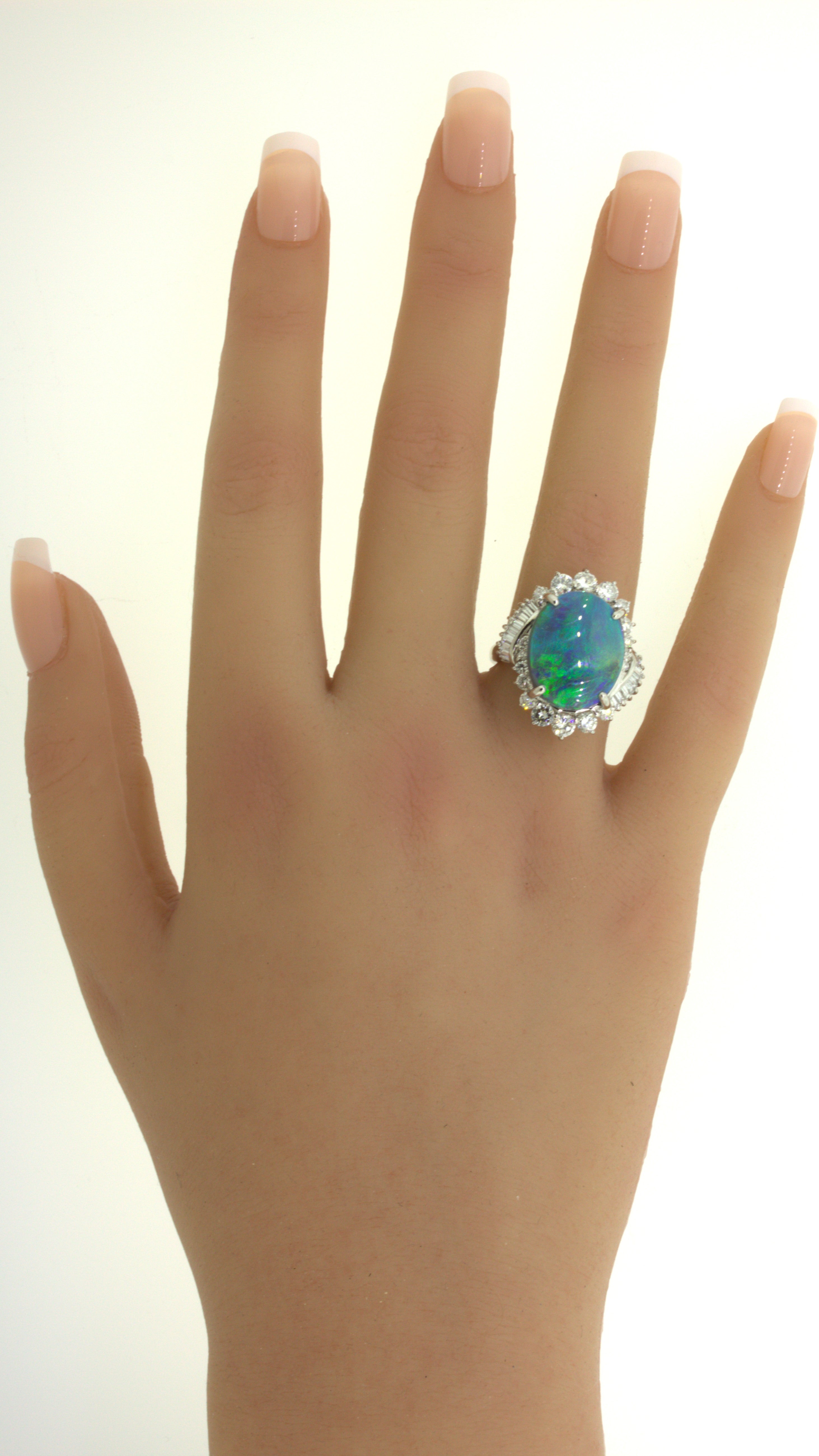 6.79 Carat Australian Black Opal Diamond Platinum Cocktail Ring