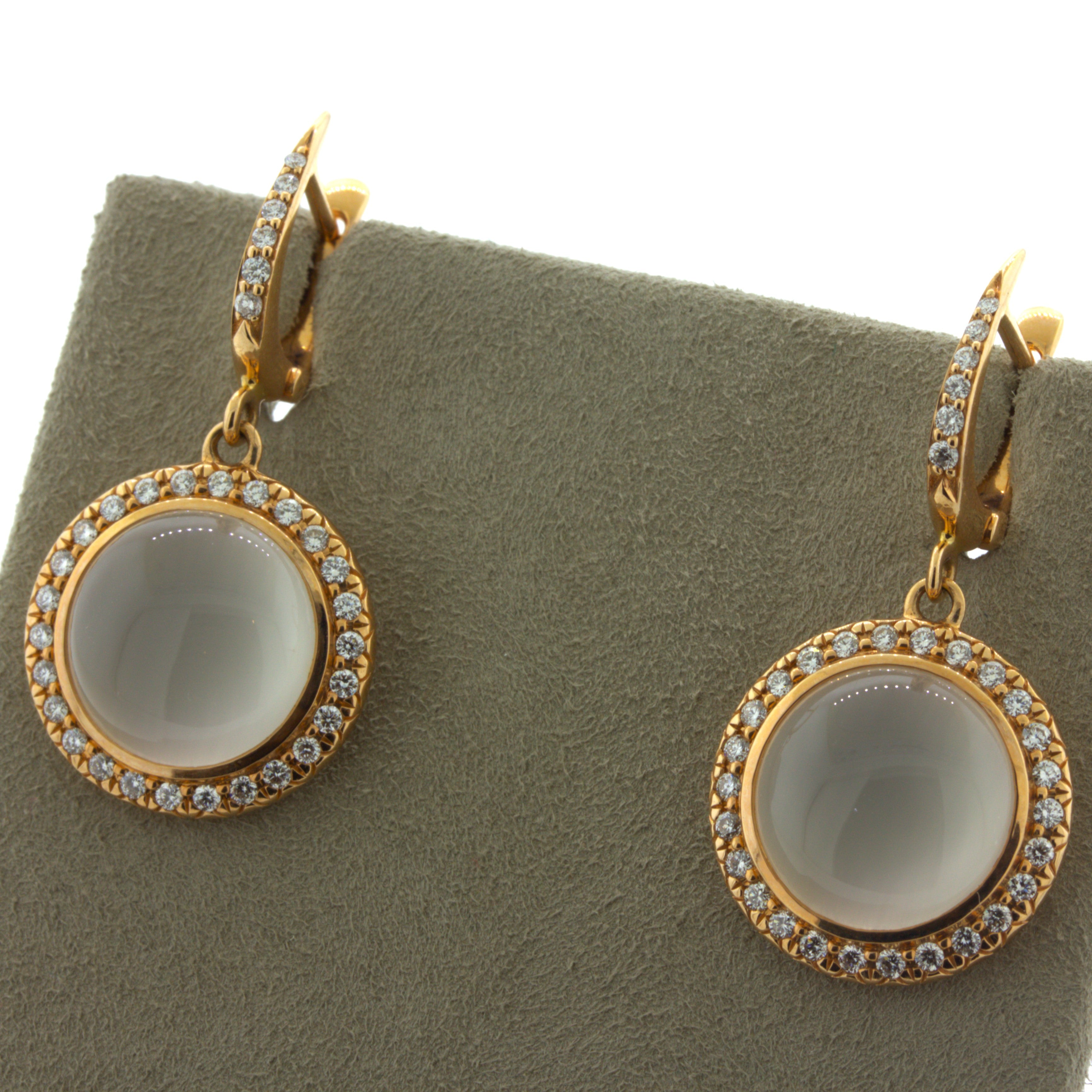 Moonstone Diamond 18k Rose Gold Drop Earrings