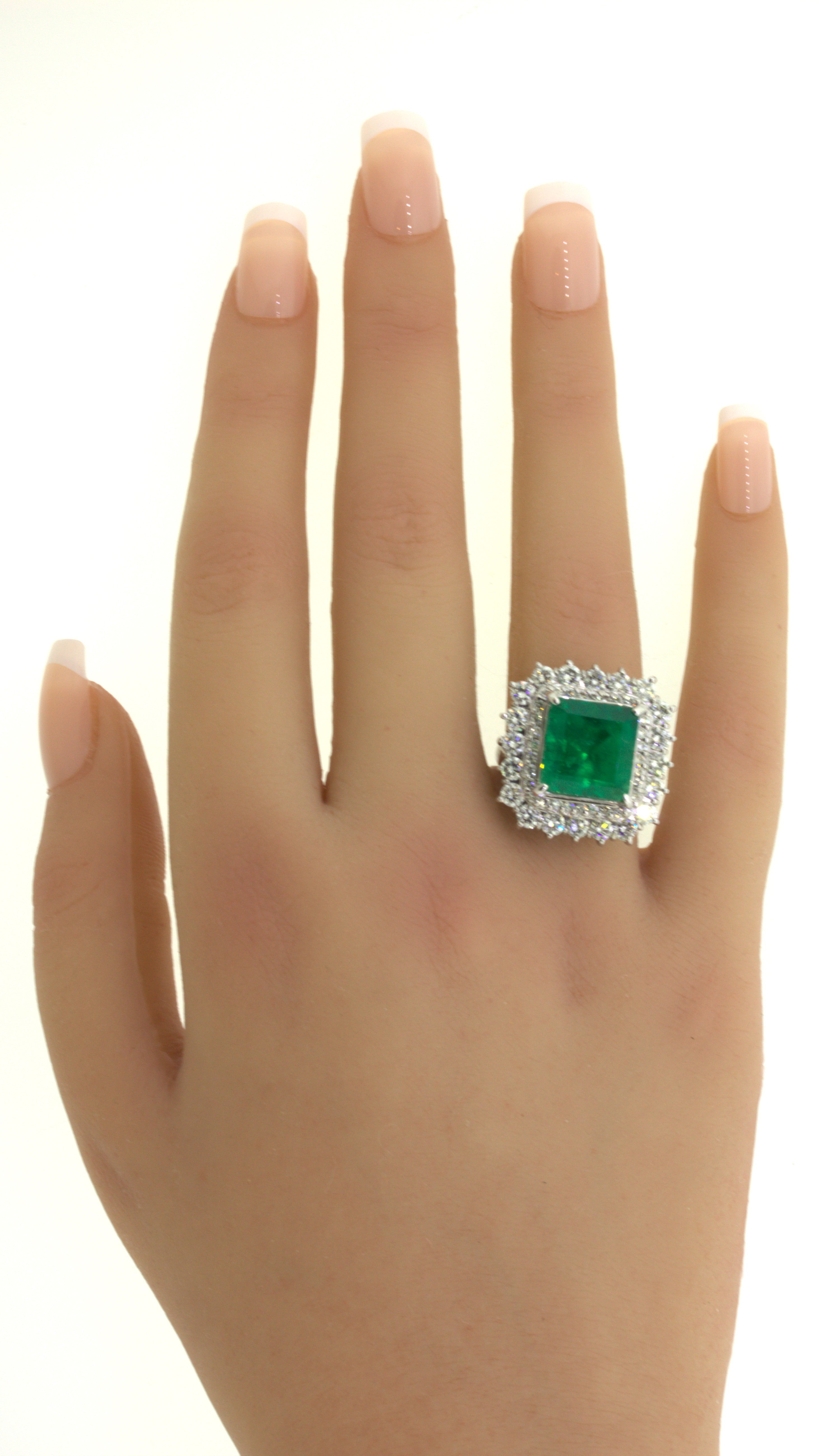 9.80 Carat Colombian Emerald Diamond Platinum Cocktail Ring, GRS Certified