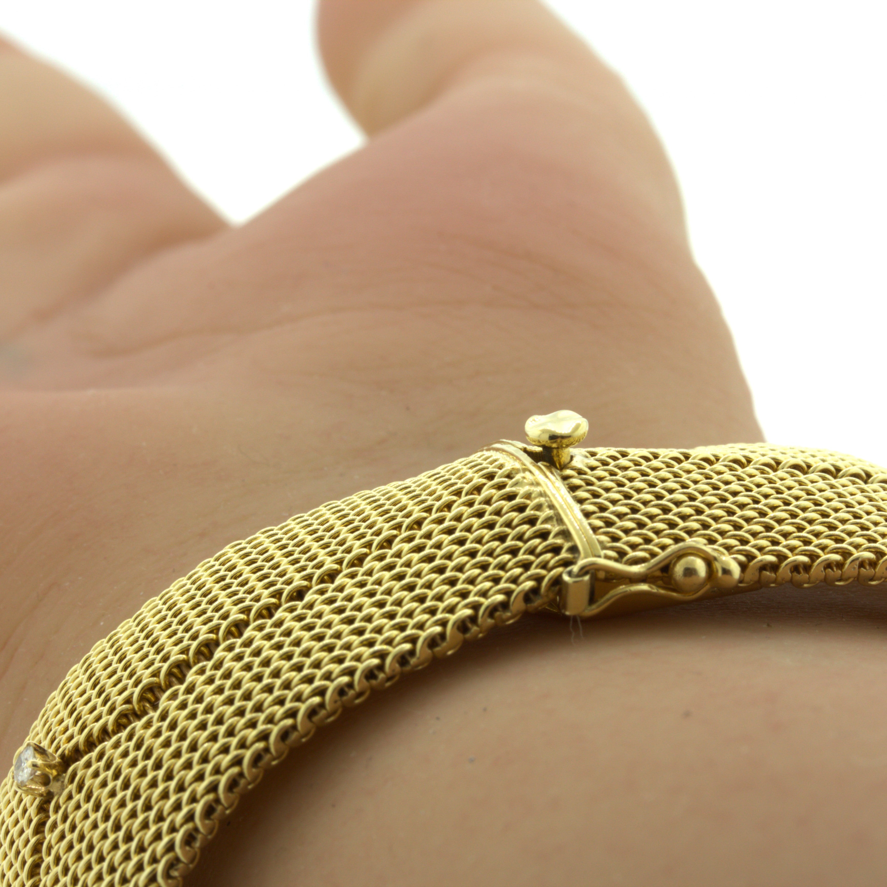 Retro Diamond Sapphire 14k Yellow Gold Mesh Bracelet