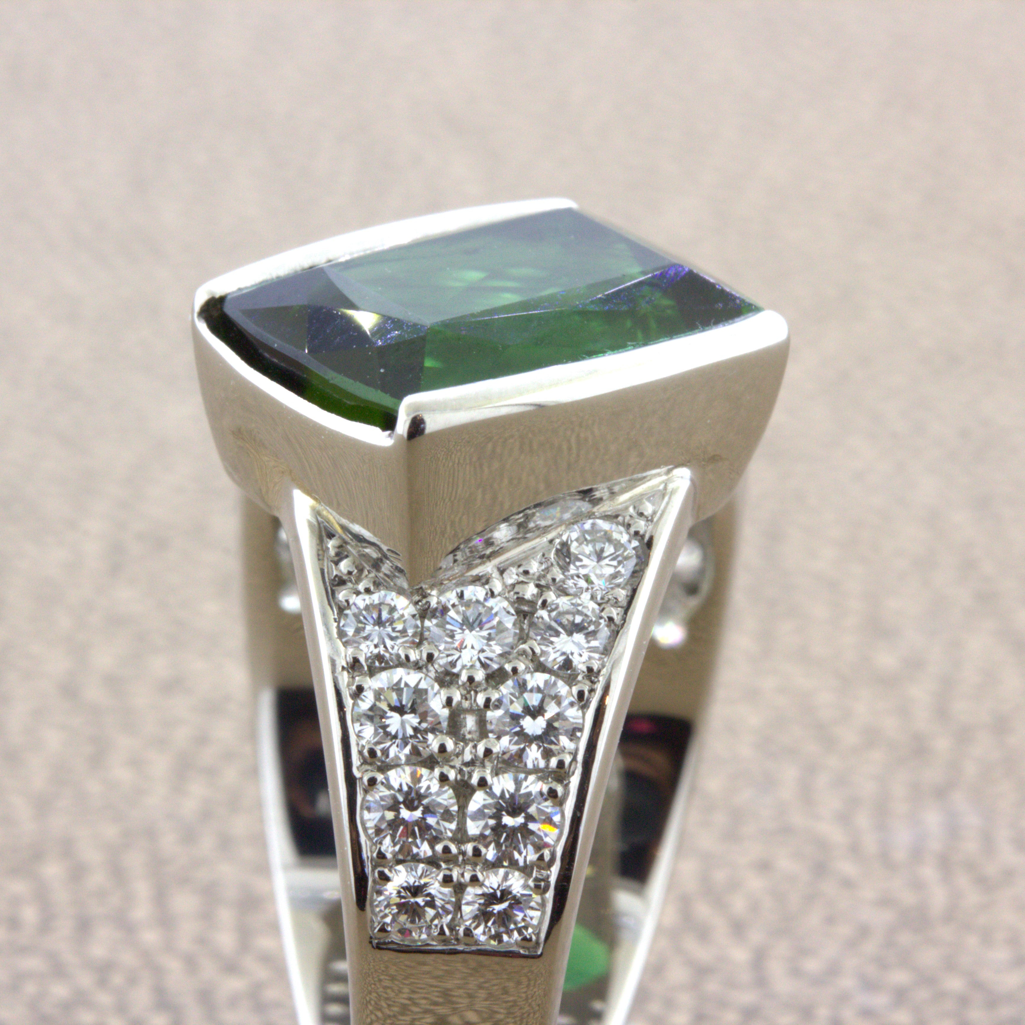 Green Tourmaline Diamond Platinum Ring