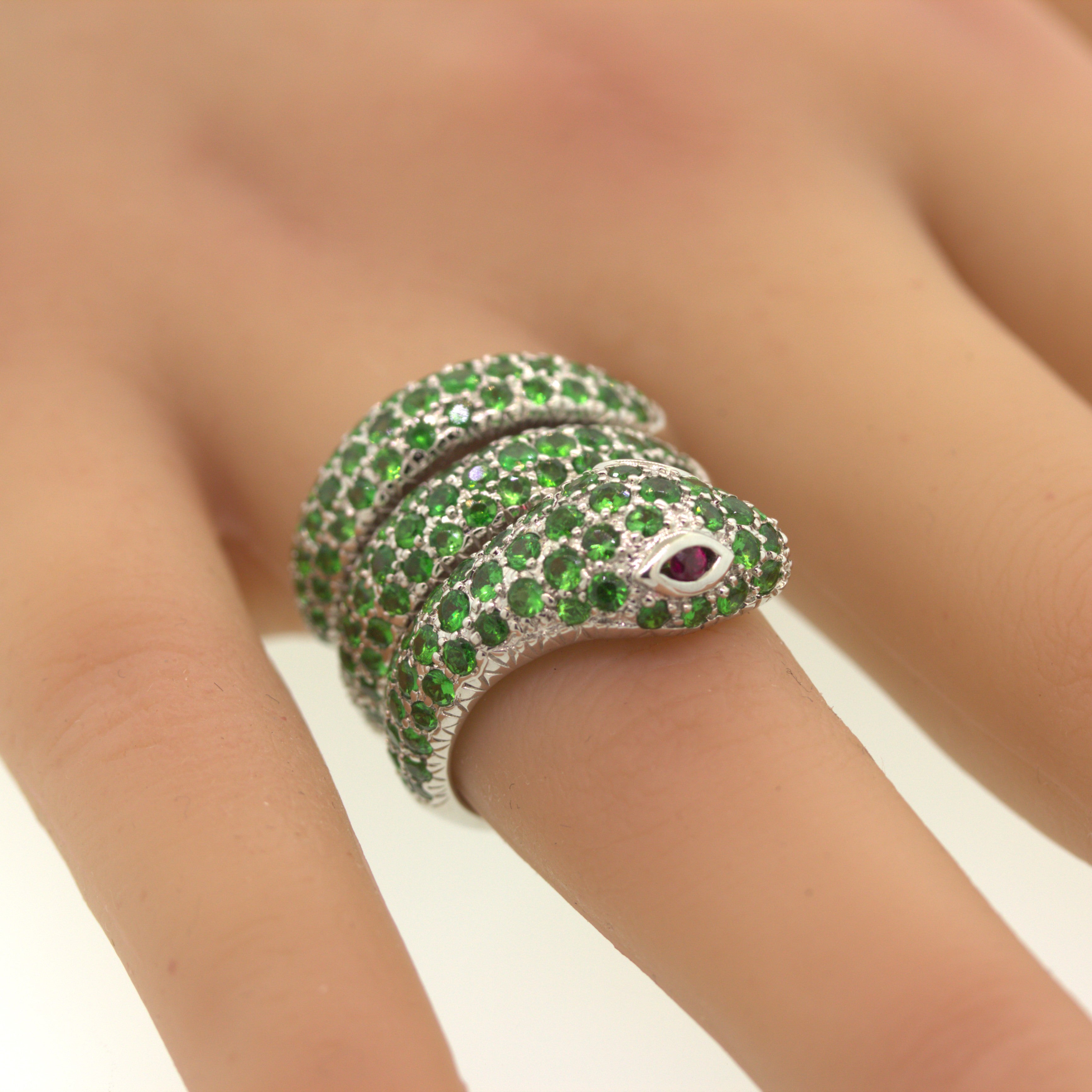 Tsavorite Ruby Snake Gold Wrap Ring