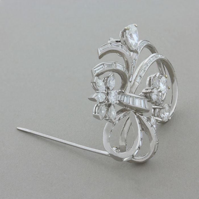 Mid-Century Diamond Platinum Pin Brooch