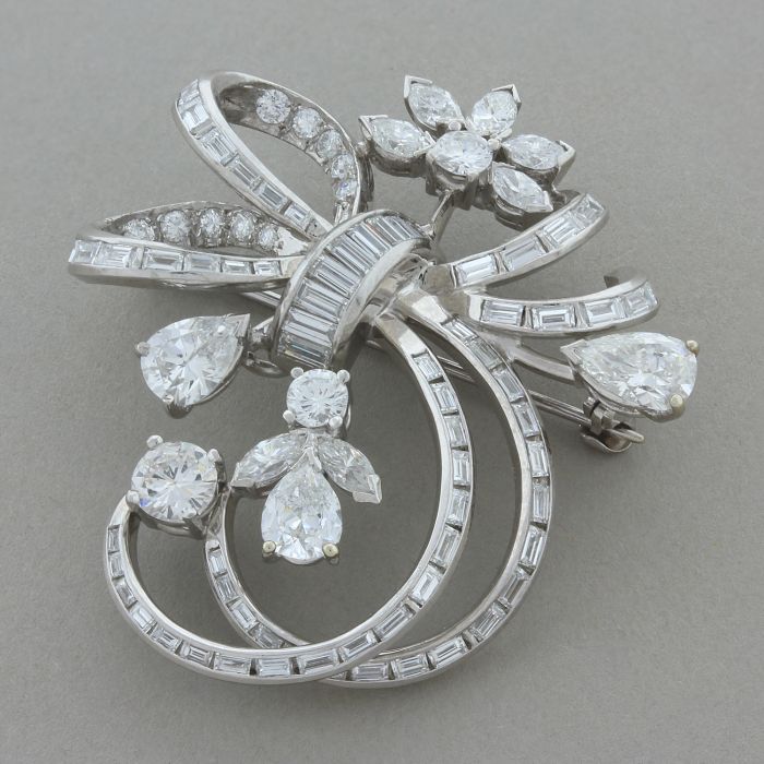 Mid-Century Diamond Platinum Pin Brooch