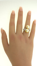 South Sea Golden Pearl Diamond 18K White Gold Bypass Ring
